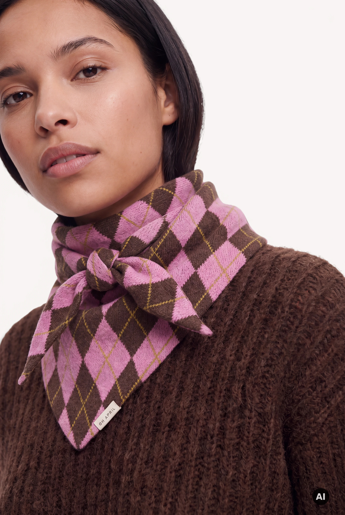 Elsie Triangle Scarf Dark Brown Argyle