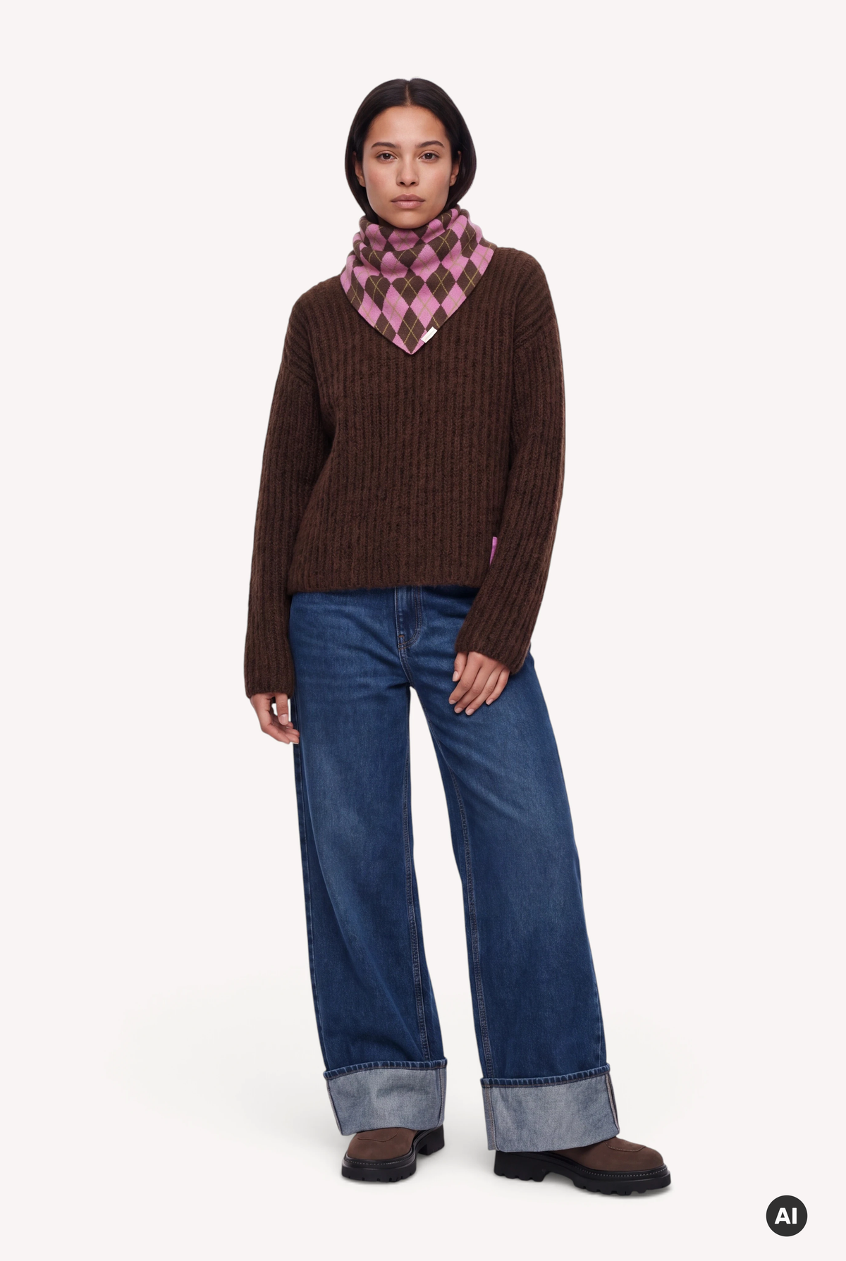 Elsie Triangle Scarf Dark Brown Argyle