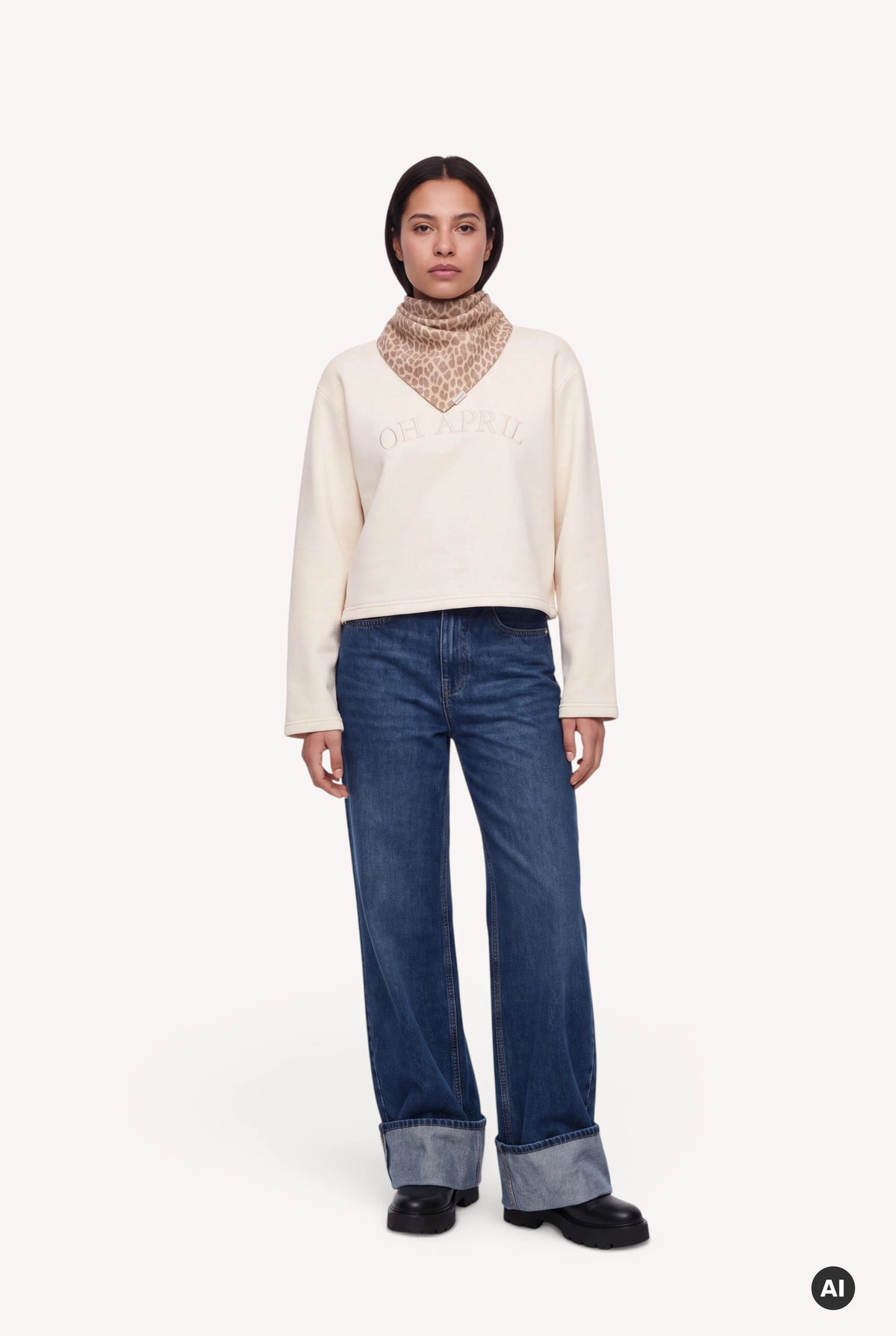 Elsie Triangle Scarf Leo Beige