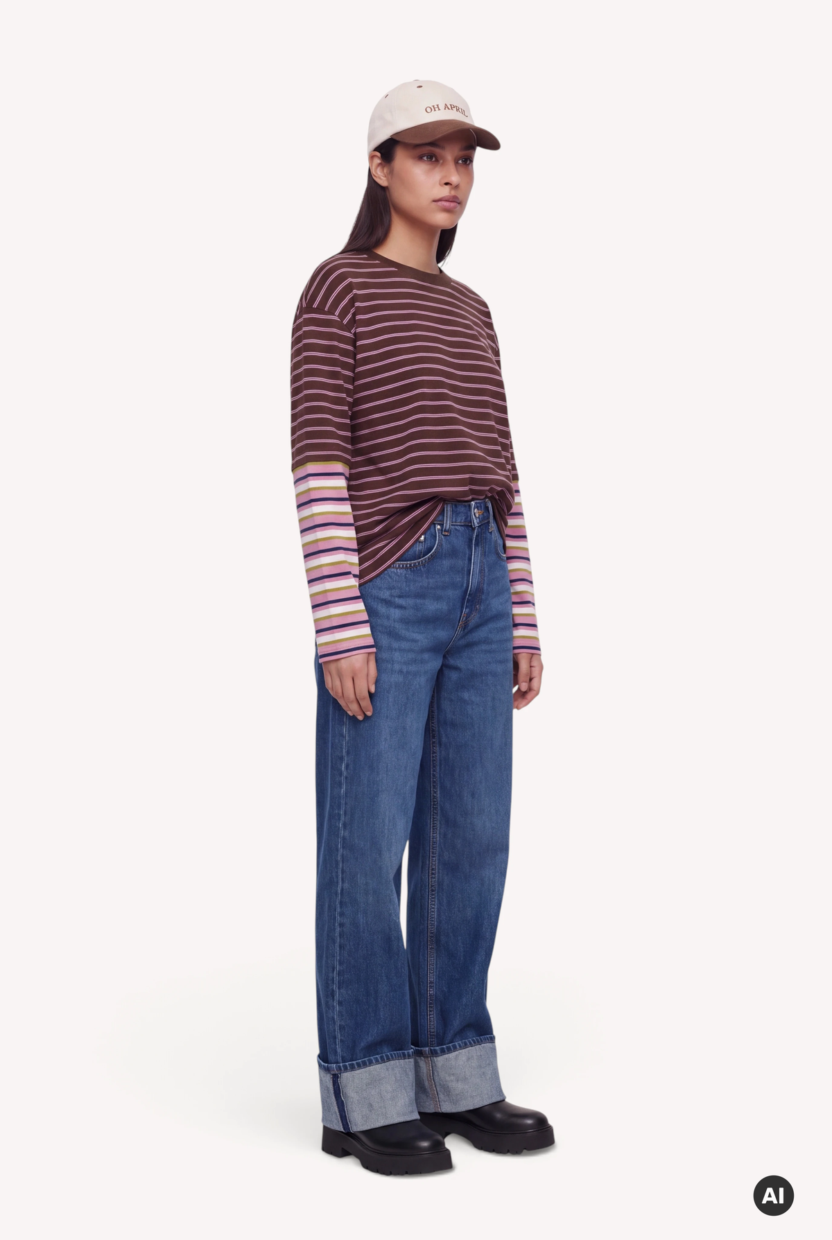 Layered BF T-Shirt Dark Brown Stripe