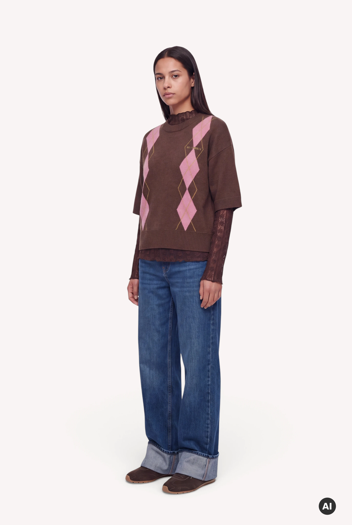 Margaux Knit T-Shirt Dark Brown Argyle