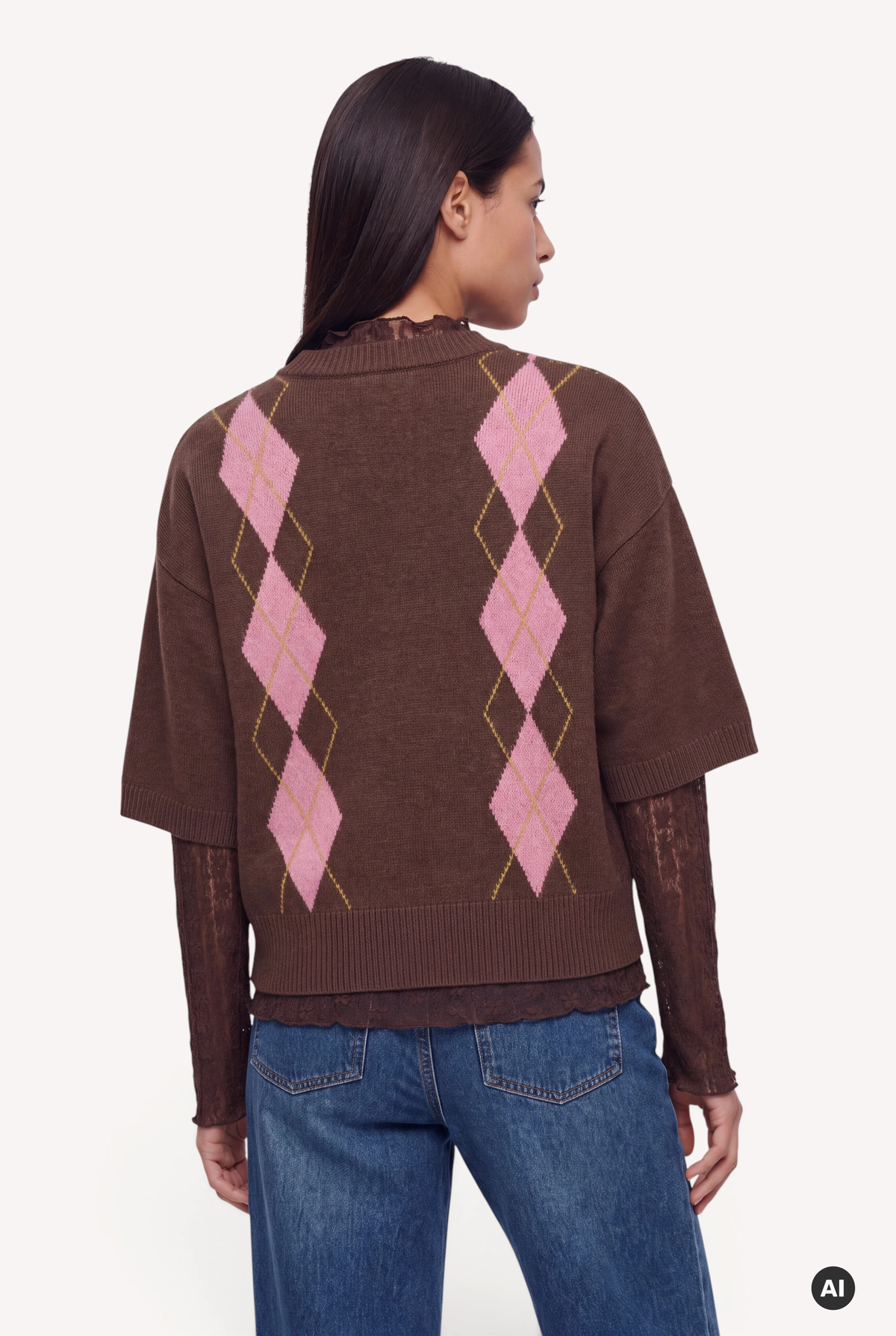 Margaux Knit T-Shirt Dark Brown Argyle