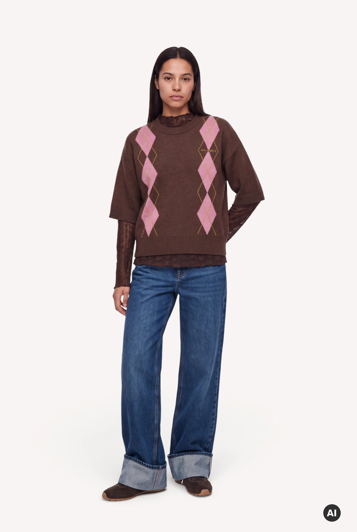 Margaux Knit T-Shirt Dark Brown Argyle