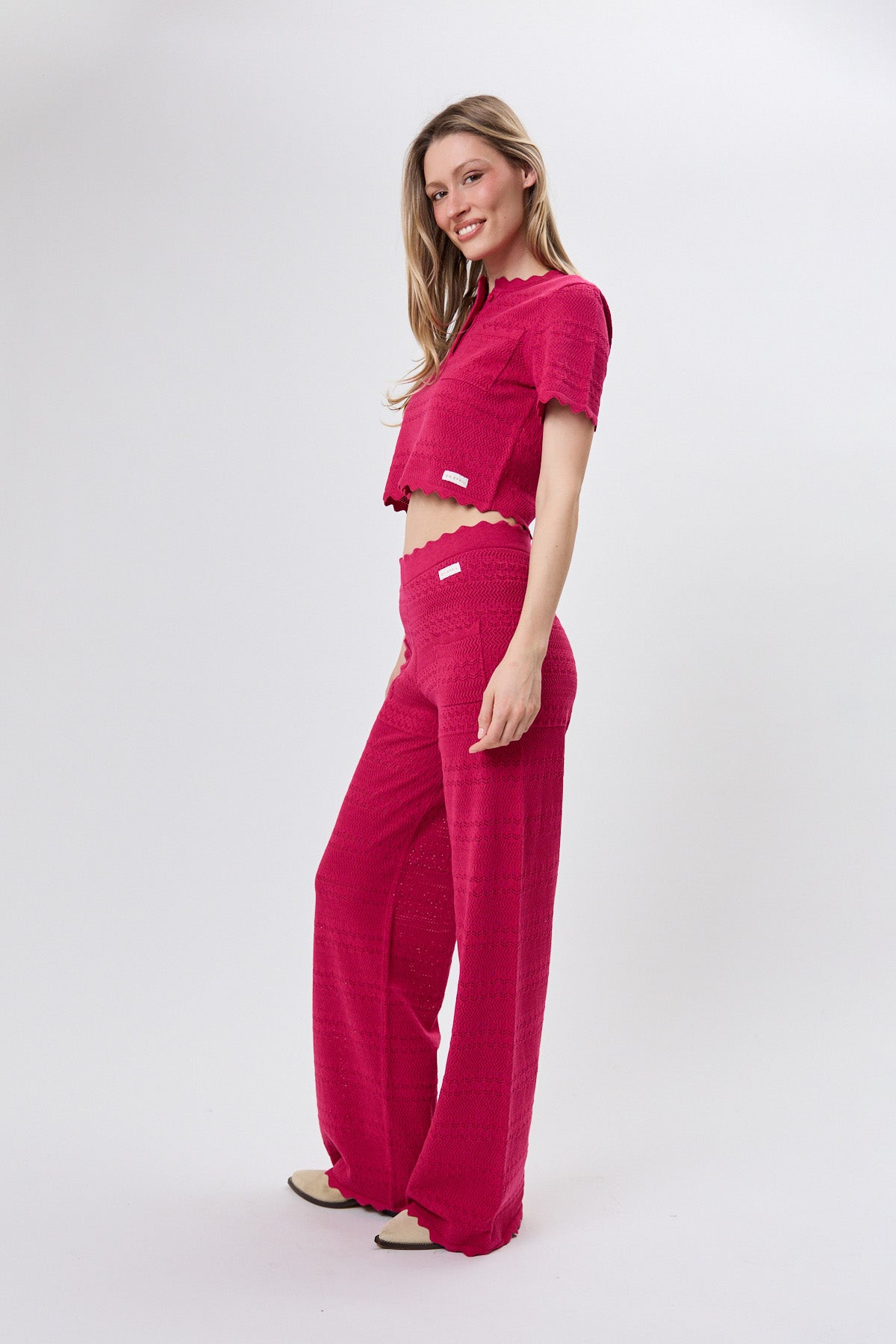 Aurea Flared Knit Pants Berry Whip