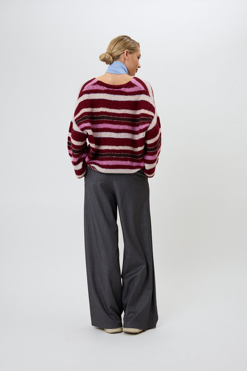 Carina Knit Cardigan Merlot Stripe