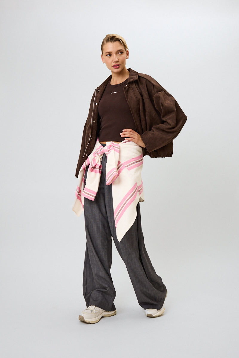 Katie Vegan Suede Leather Jacket Truffle