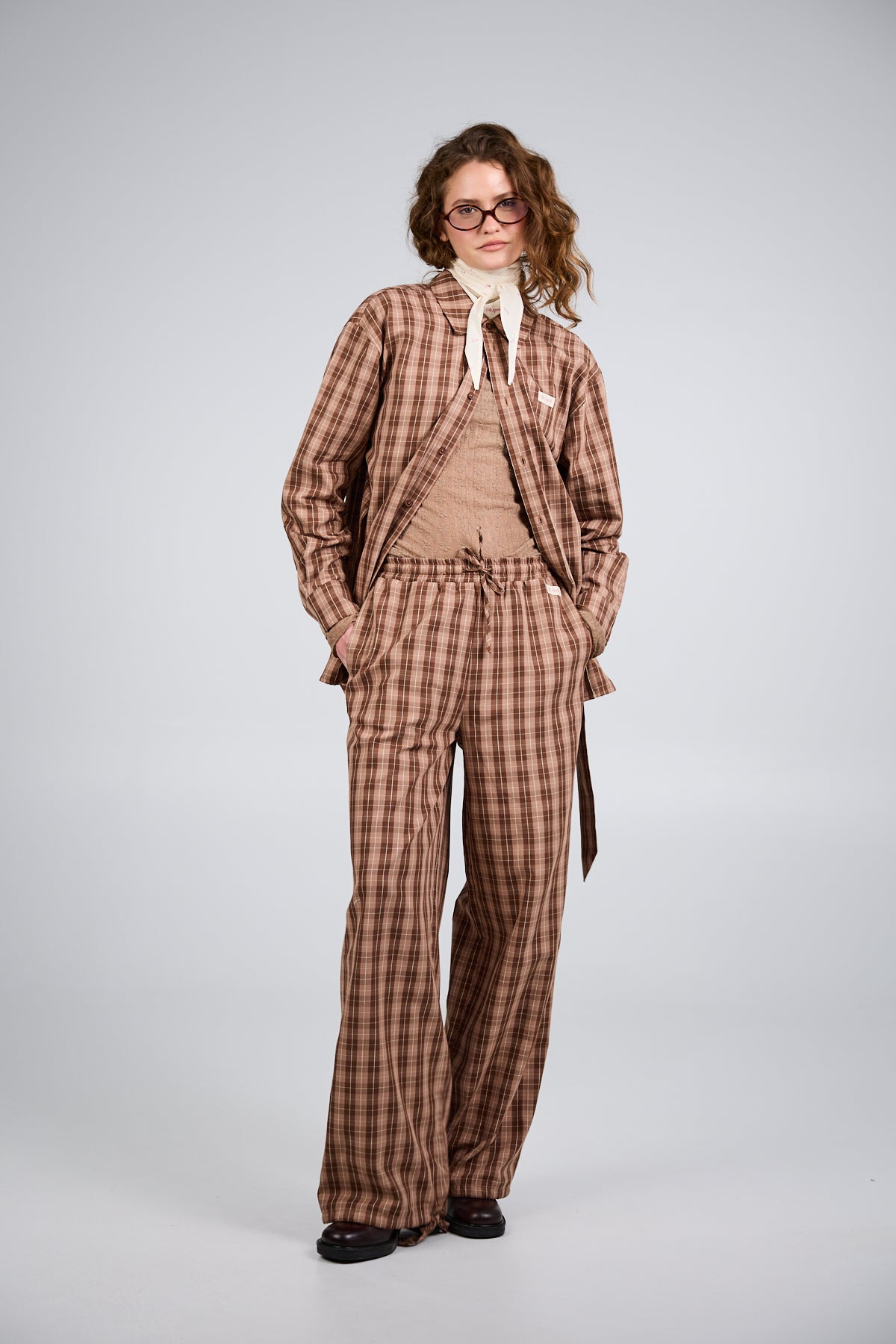 Lilia Oversized Shirt Cocoa Dust Check