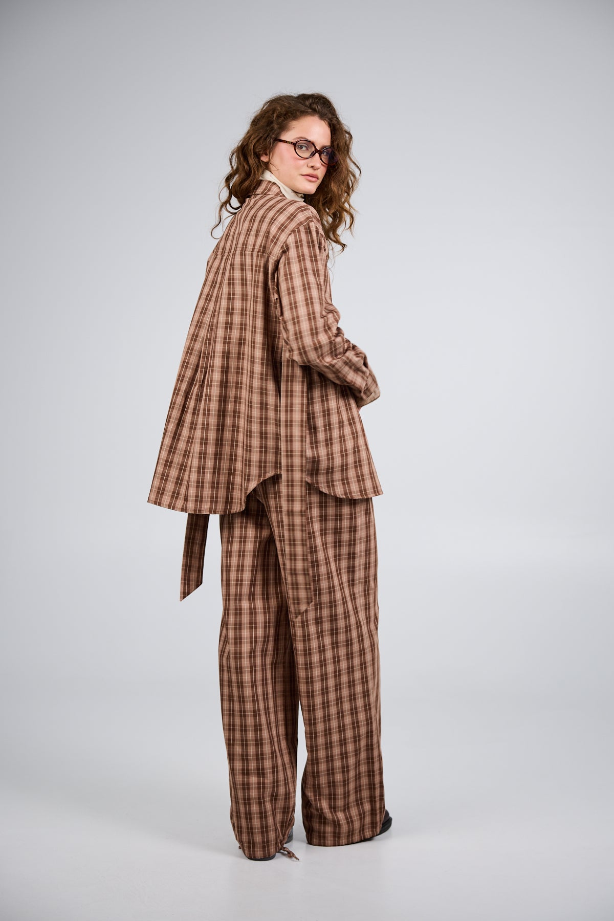 Lilia Oversized Shirt Cocoa Dust Check