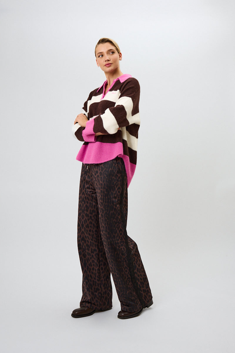 Maya Knit Polo Truffle Stripe