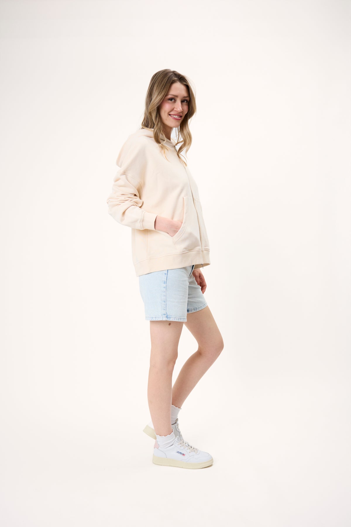 BF Zip Hoodie Flower Beige