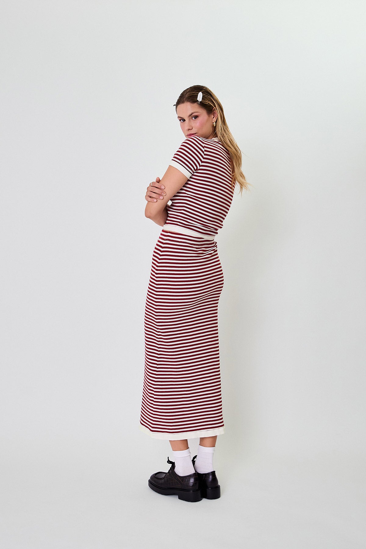 Nuala Striped Tee Cherrywood