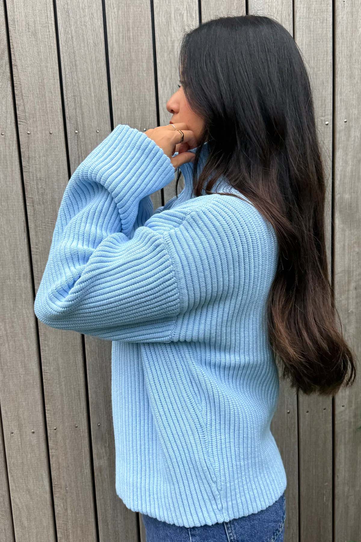 Strickcardigan mit Stehkragen – Sky Blue