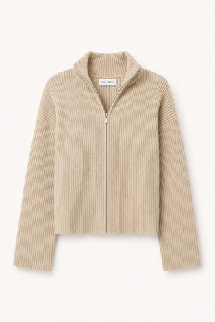 Strickcardigan mit Stehkragen – Beige Melange