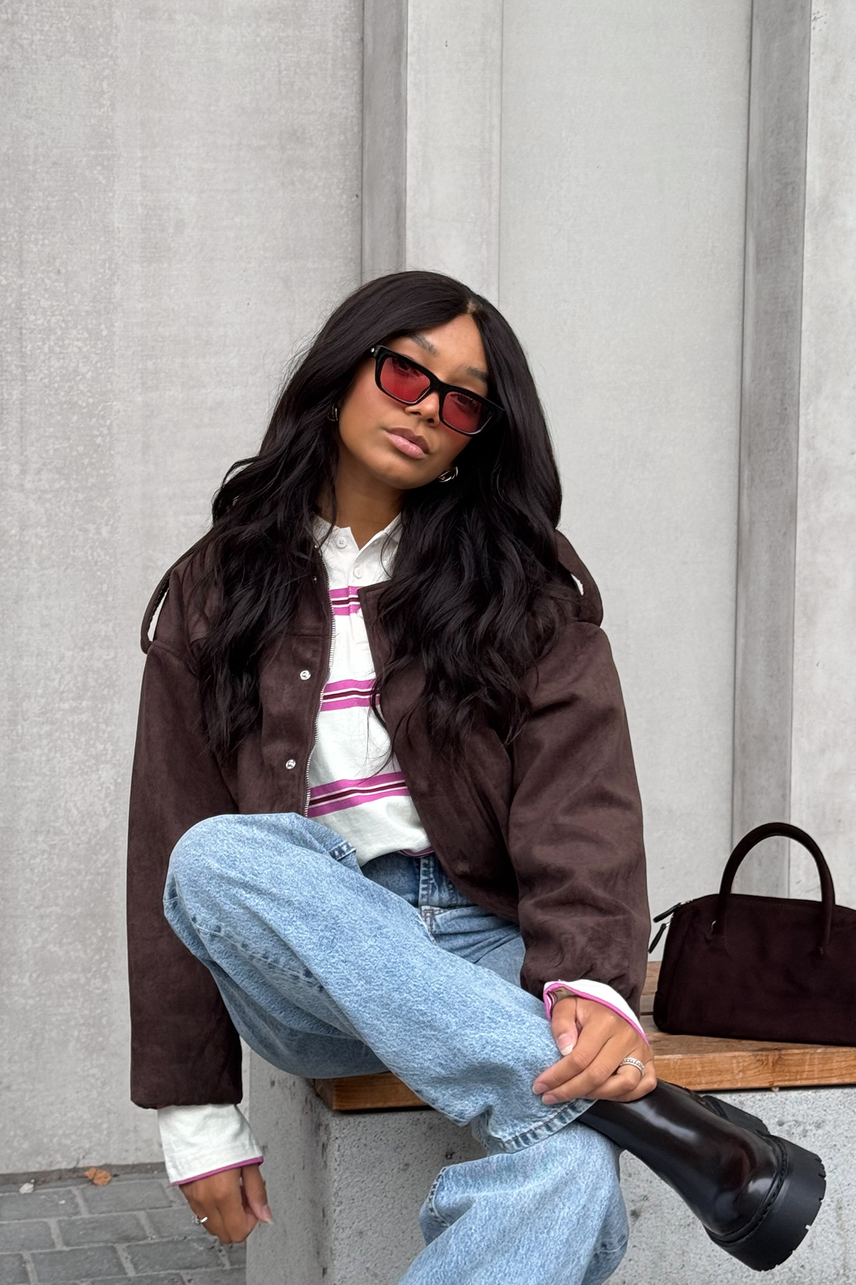 Katie Vegan Suede Leather Jacket Truffle