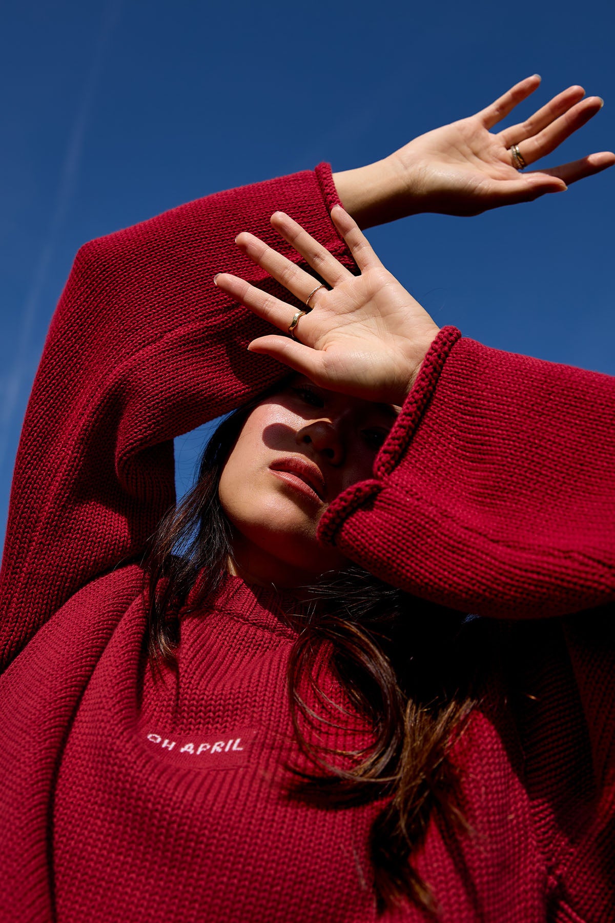 Oversized Strickpullover aus Baumwolle – Cherry Red