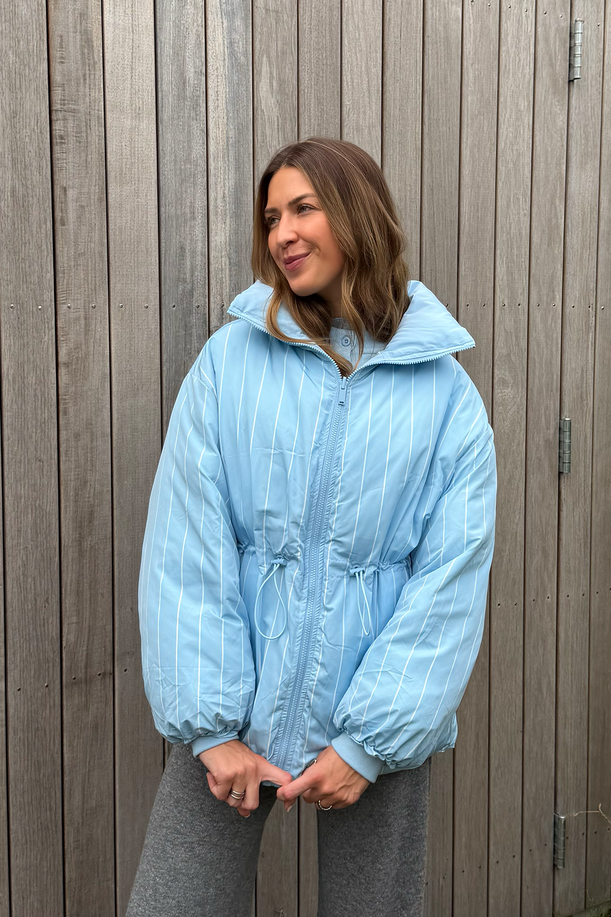 Nancy Puffer Jacket Sky Blue/Sky Blue Stripe