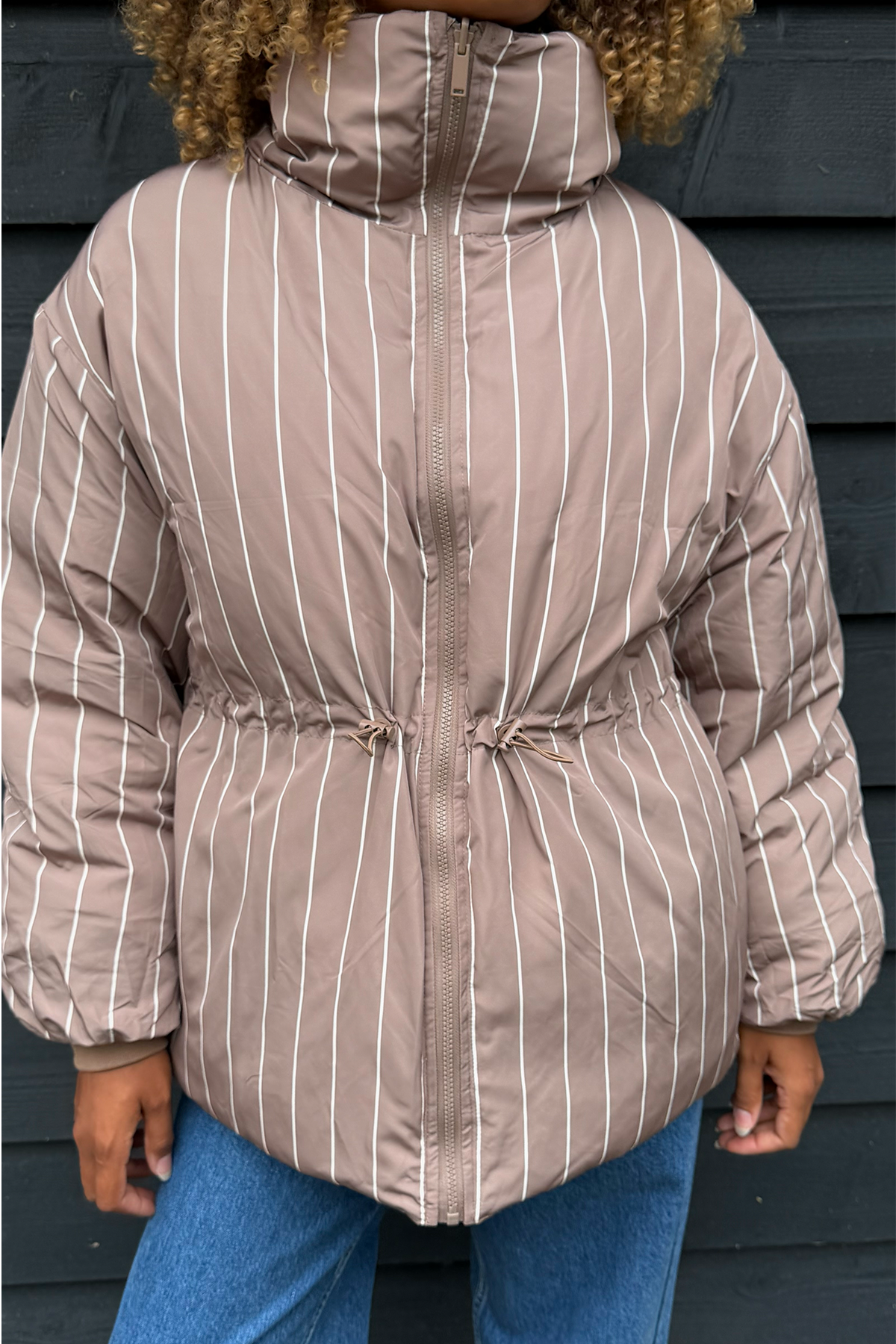 Nancy Puffer Jacket Taupe/Taupe Stripe