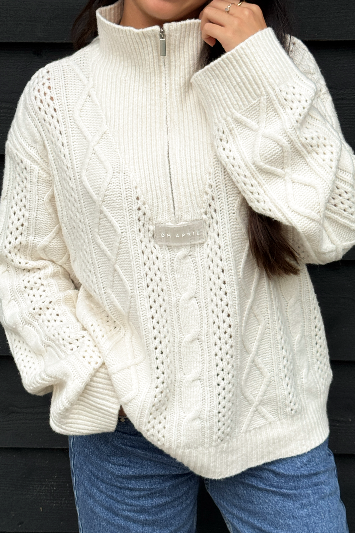 Nevi Half Zip Knit Jumper Off White