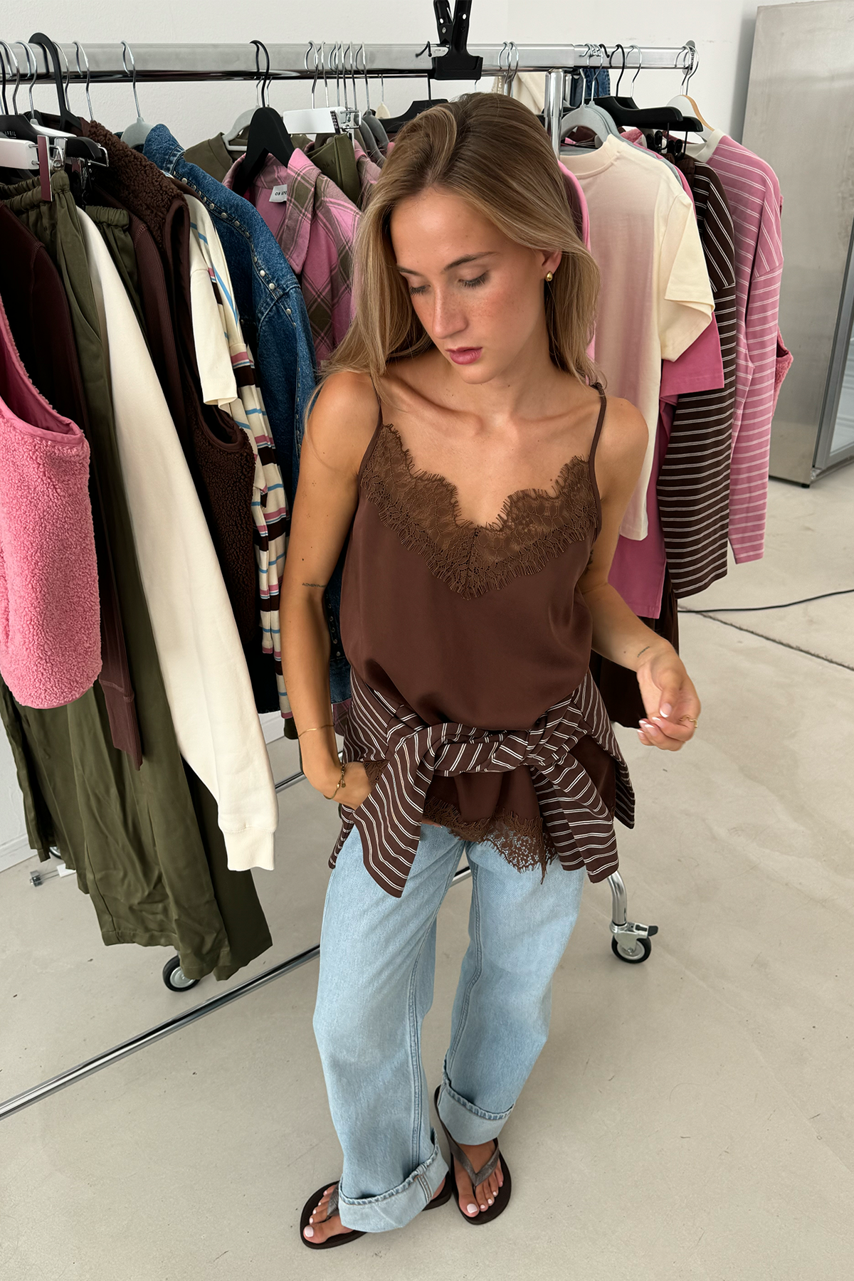 Tami Satin Top Dark Brown