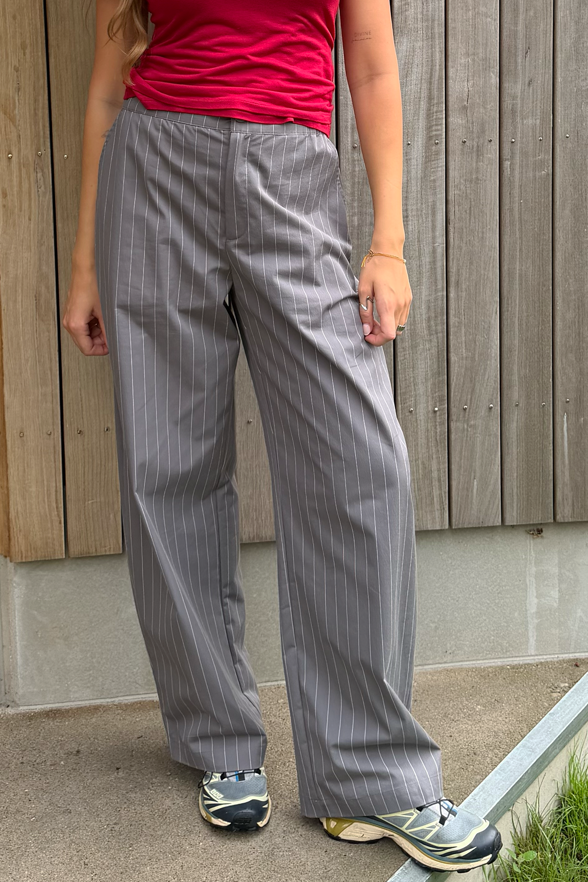 Zoya Tracksuit Pants Dark Grey Pinstripe