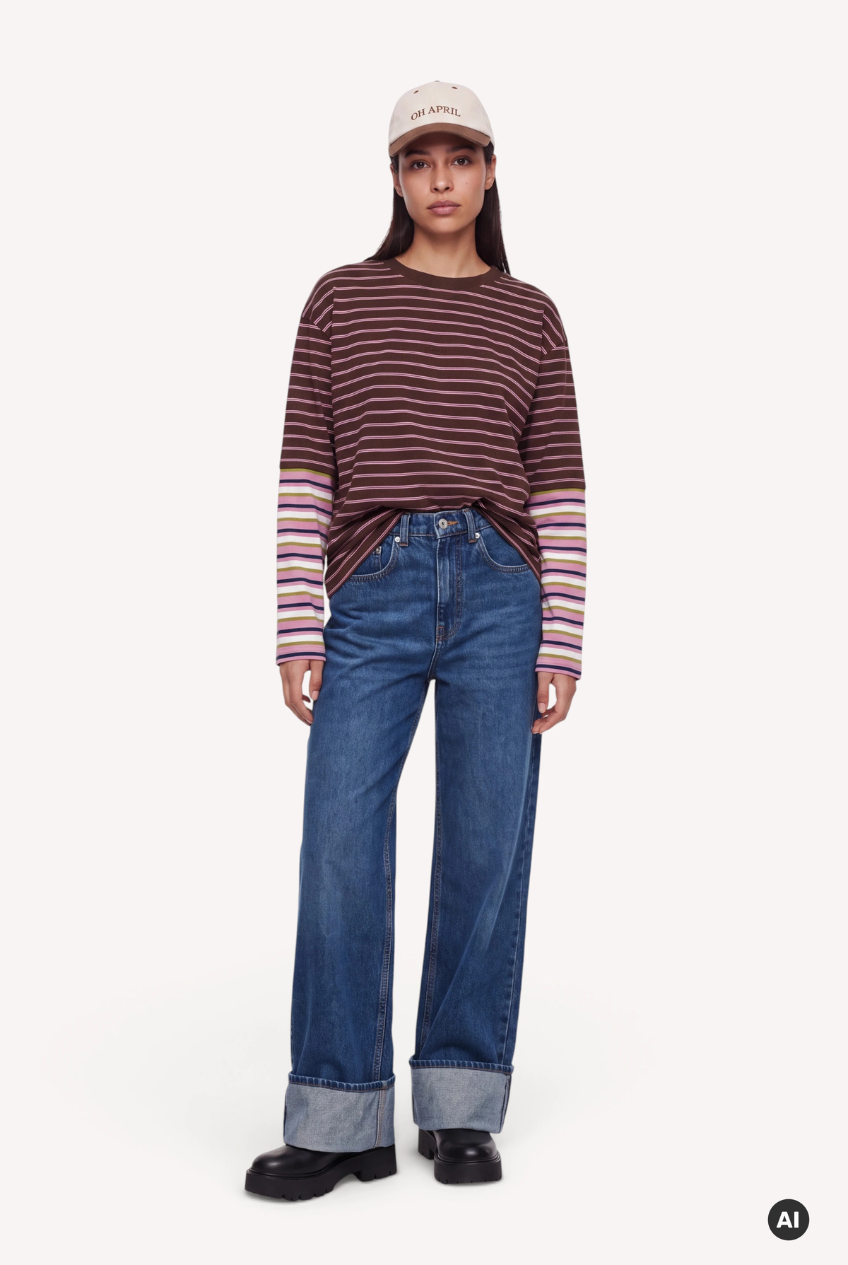 Layered BF T-Shirt Dark Brown Stripe