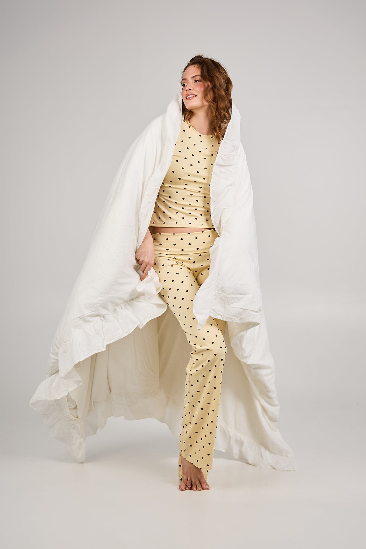 Daisy Flared Leggings Butter Yellow Polkadot