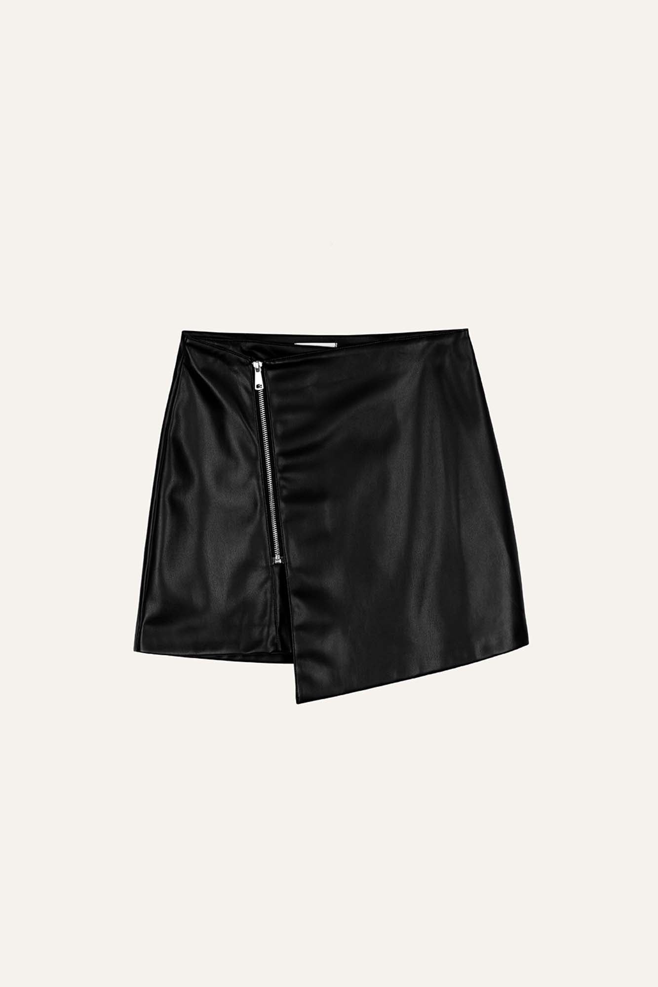 Avie Vegan Leather Mini Skirt Black