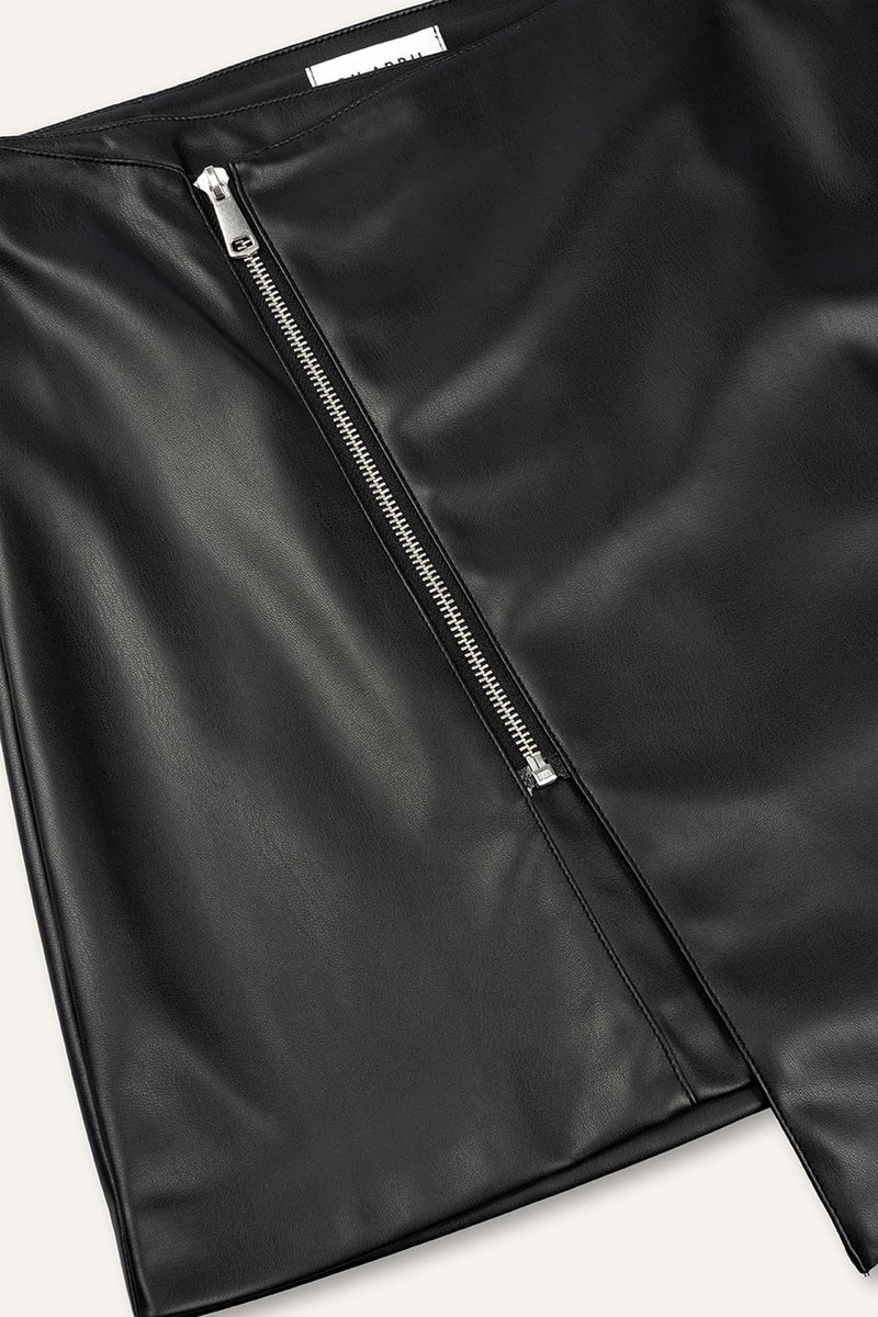 Avie Vegan Leather Mini Skirt Black