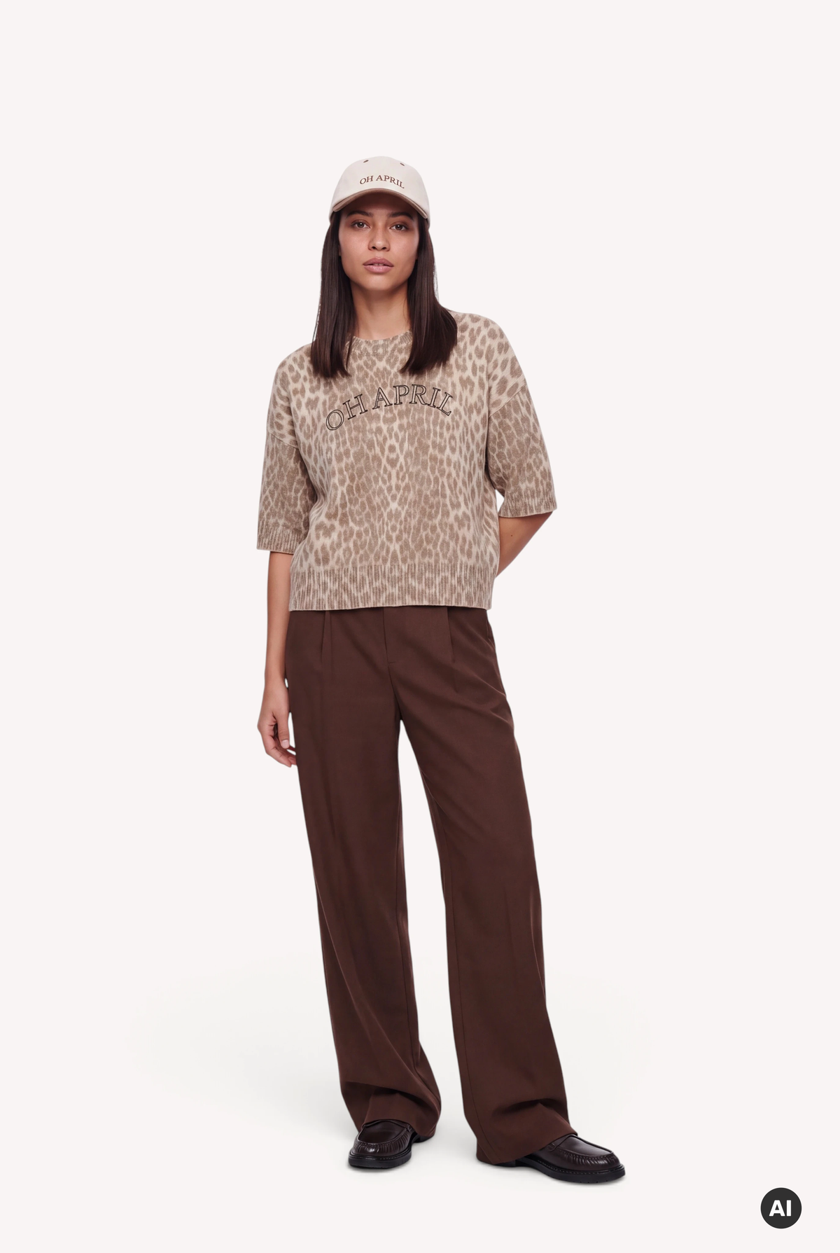 Margaux Knit T-Shirt Leo Beige