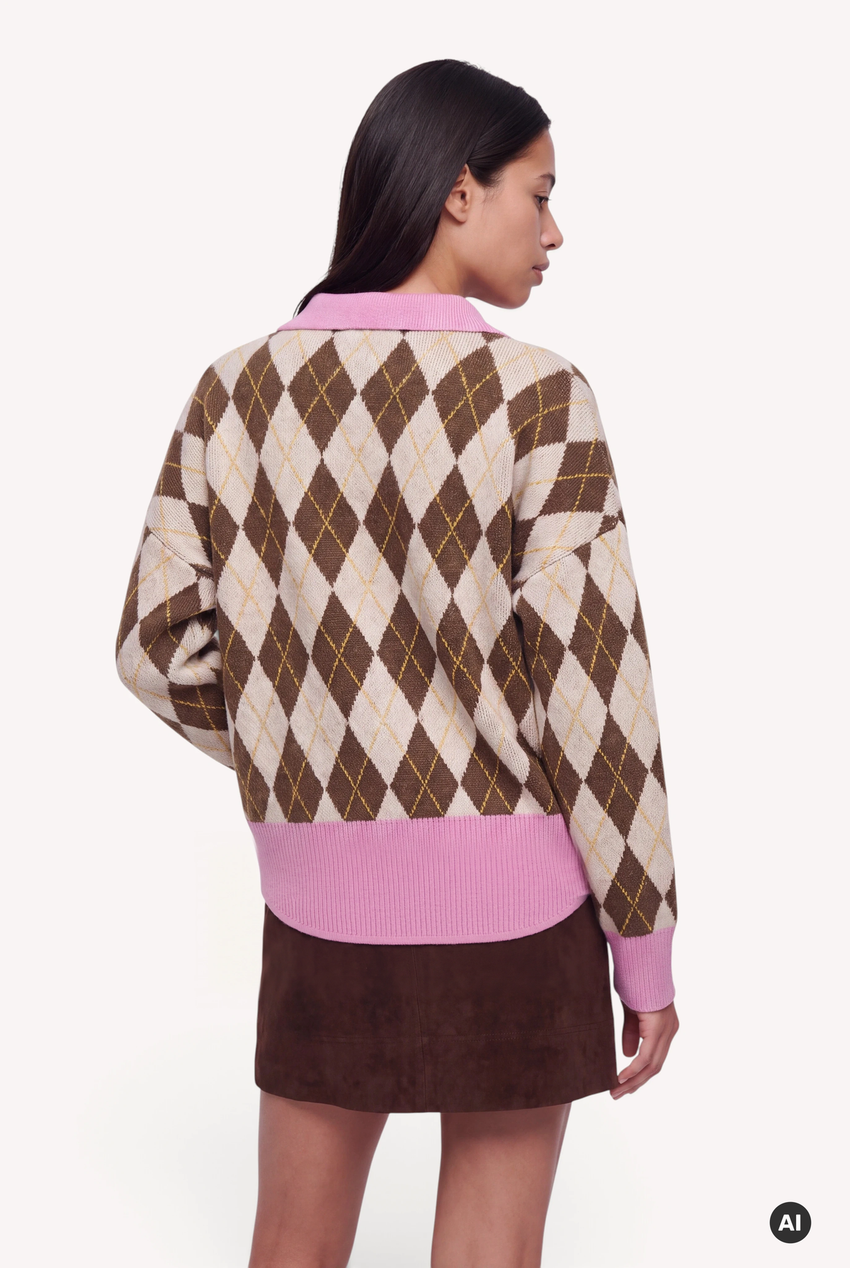 Maya Knit Polo Dark Brown Argyle