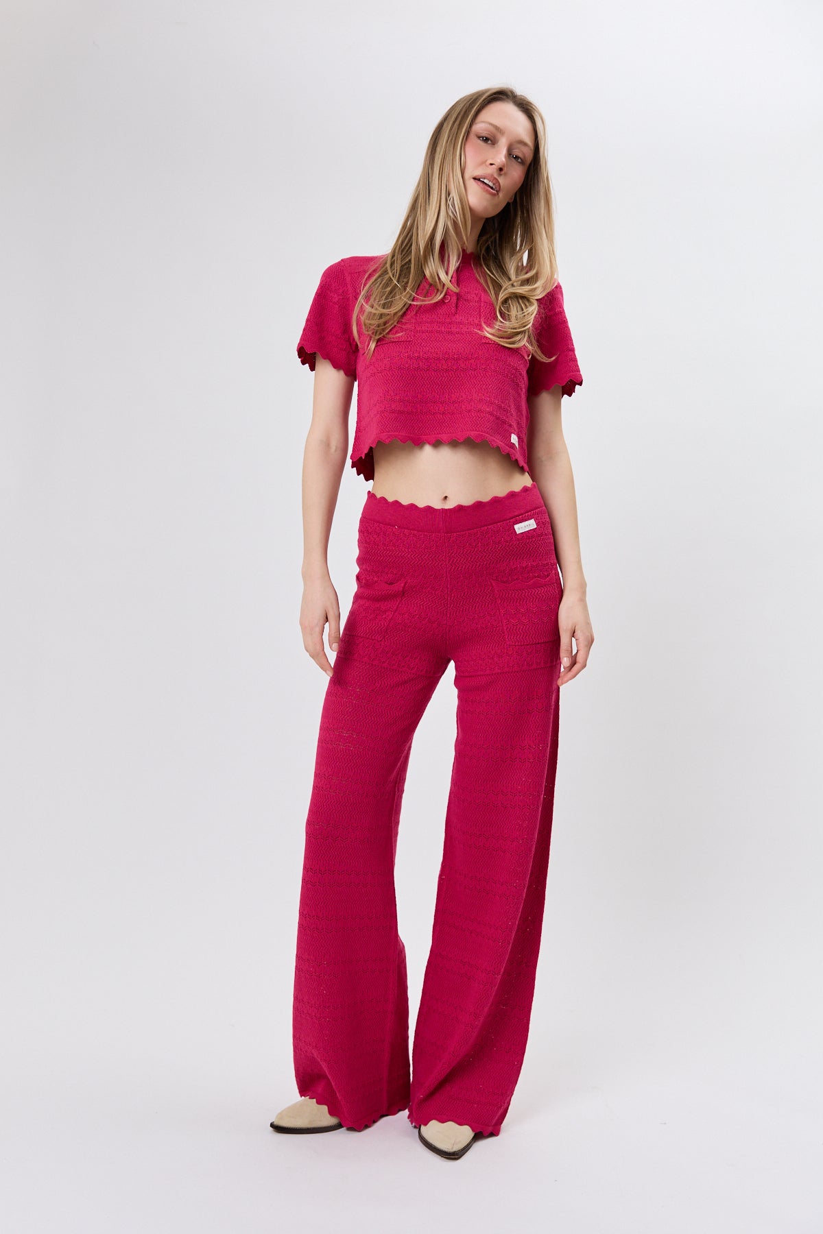 Aurea Flared Knit Pants Berry Whip