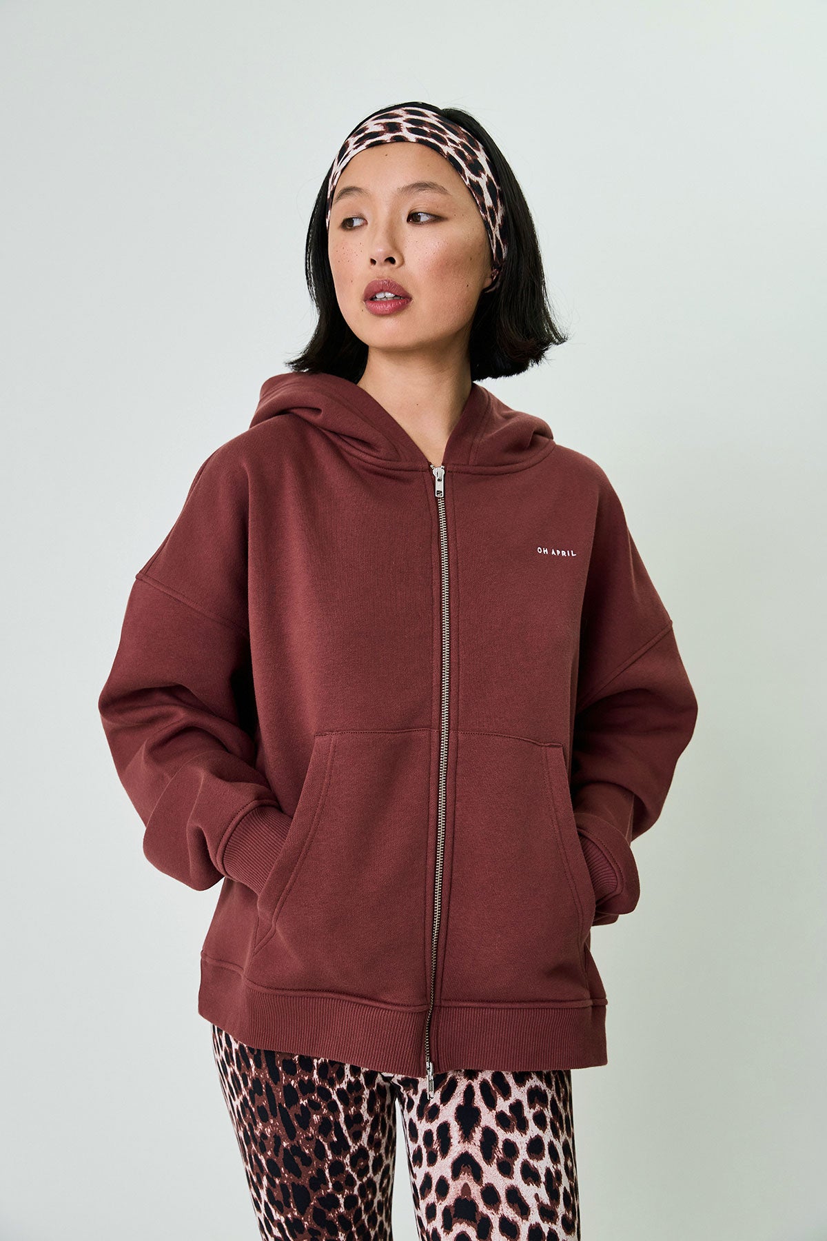Zip Boyfriend Hoodie Cherrywood