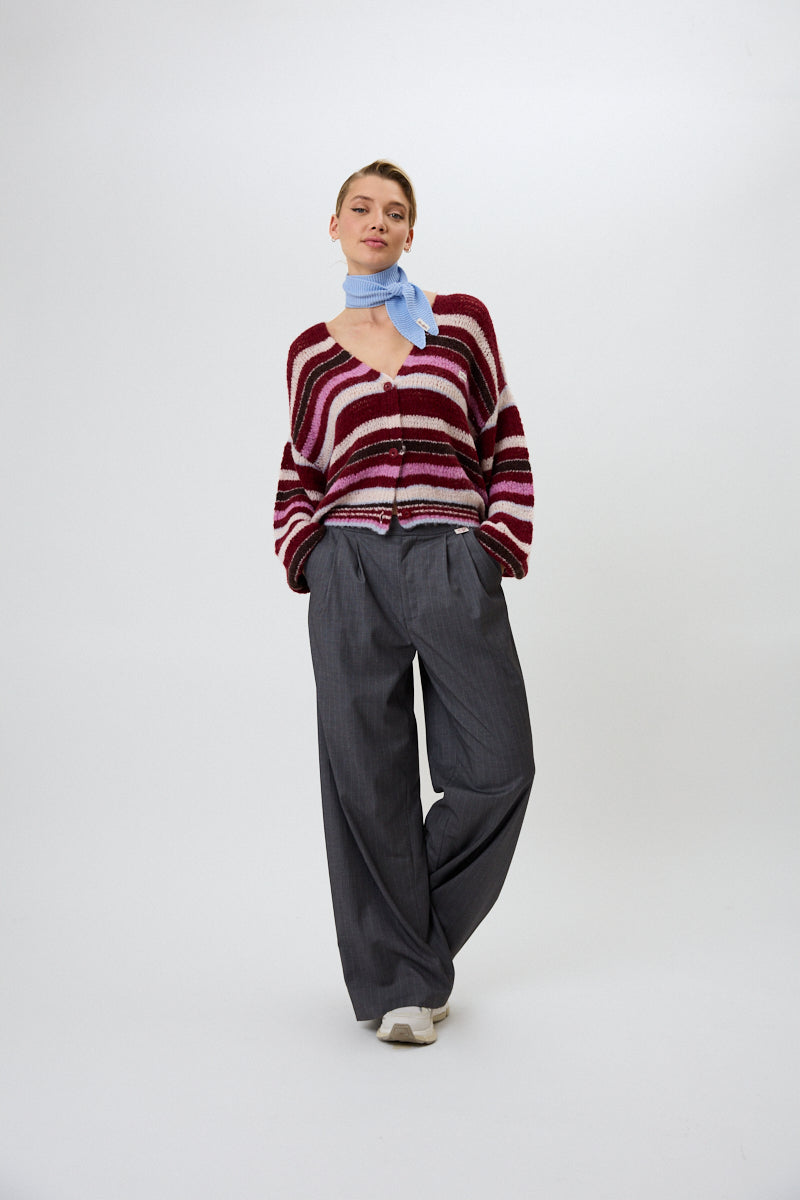Carina Knit Cardigan Merlot Stripe