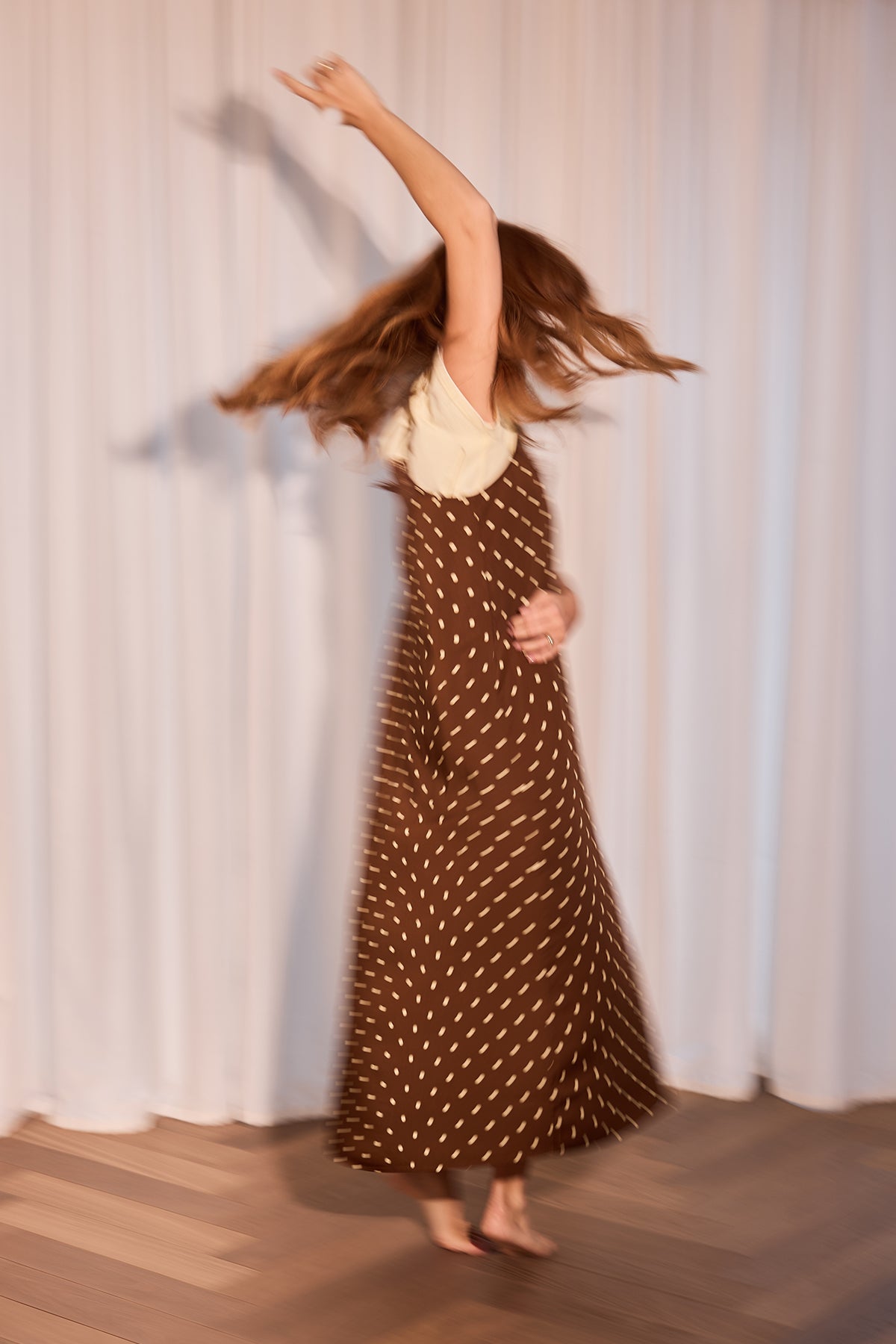 Alma A-Line Dress Cocoa Dust Polkadot