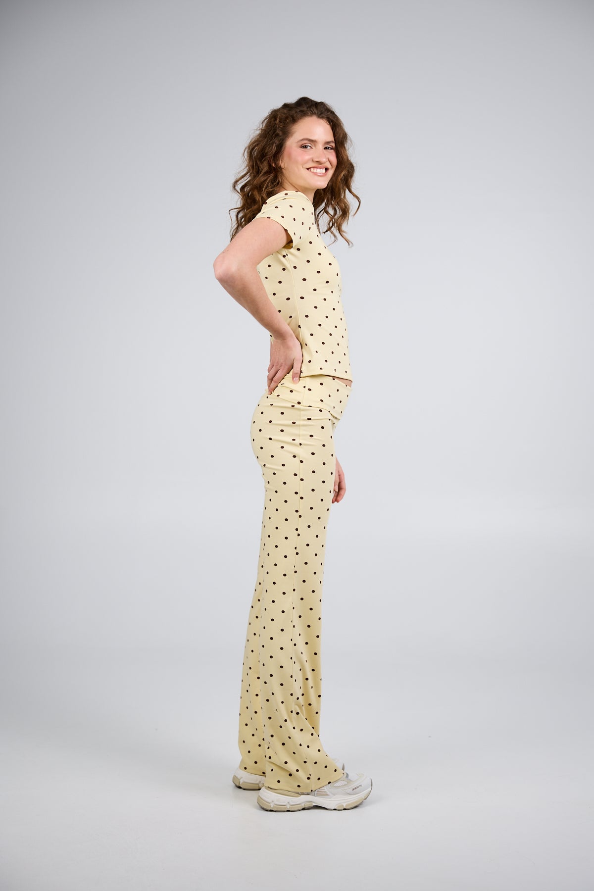 Daisy Flared Leggings Butter Yellow Polkadot