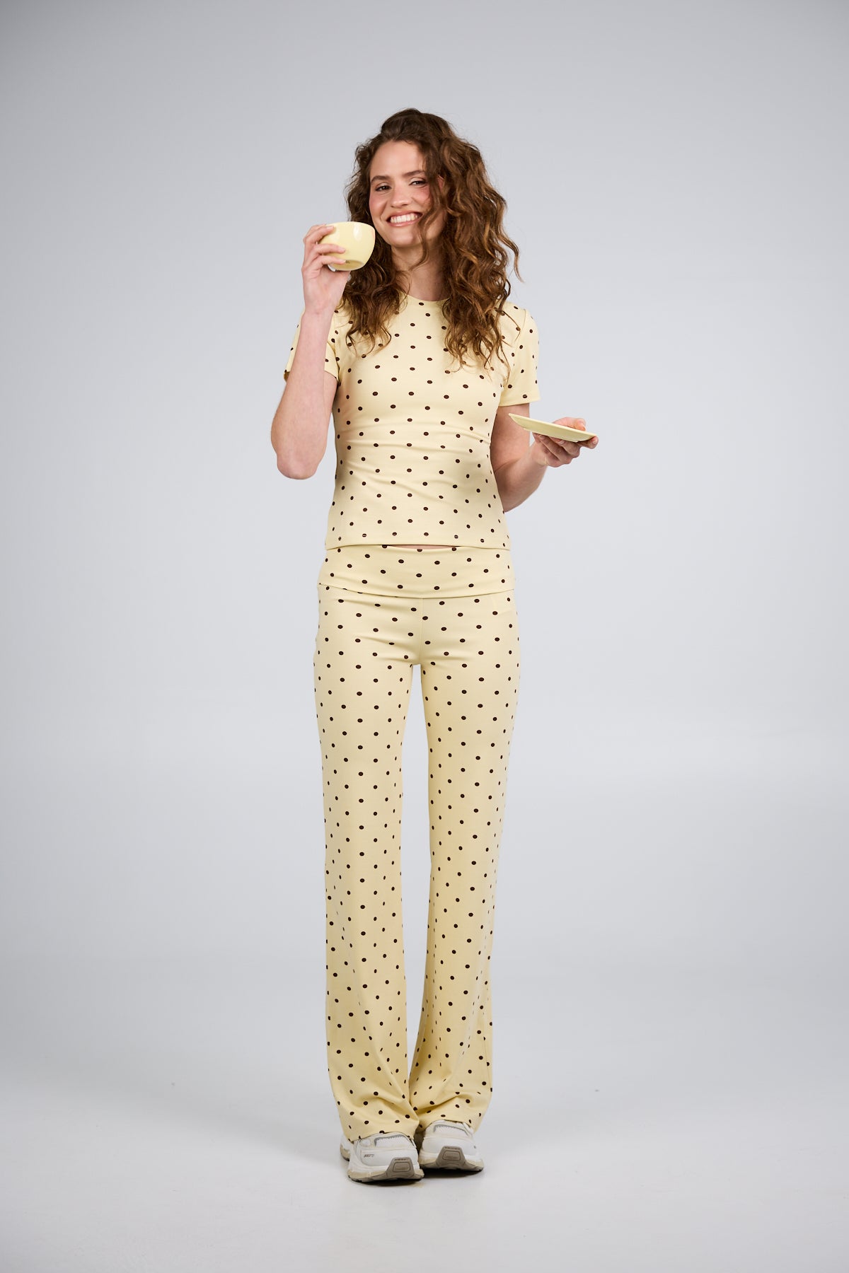 Daisy Flared Leggings Butter Yellow Polkadot
