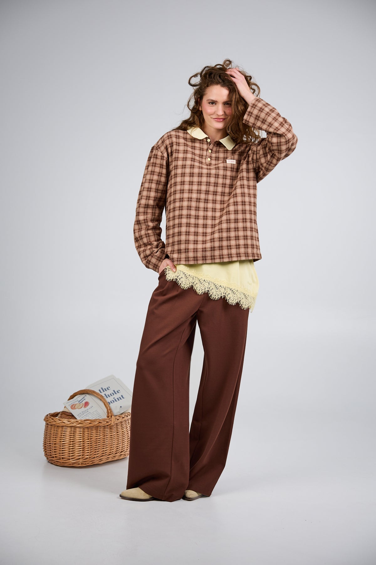 Diana Woven Polo Cocoa Dust Check