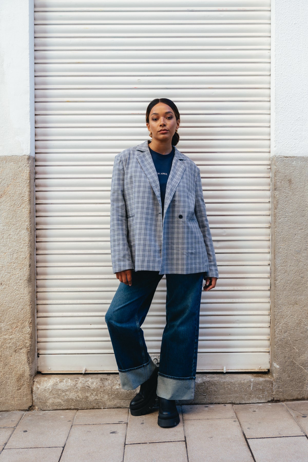 Asymmetrischer Oversized Blazer – Navy Check