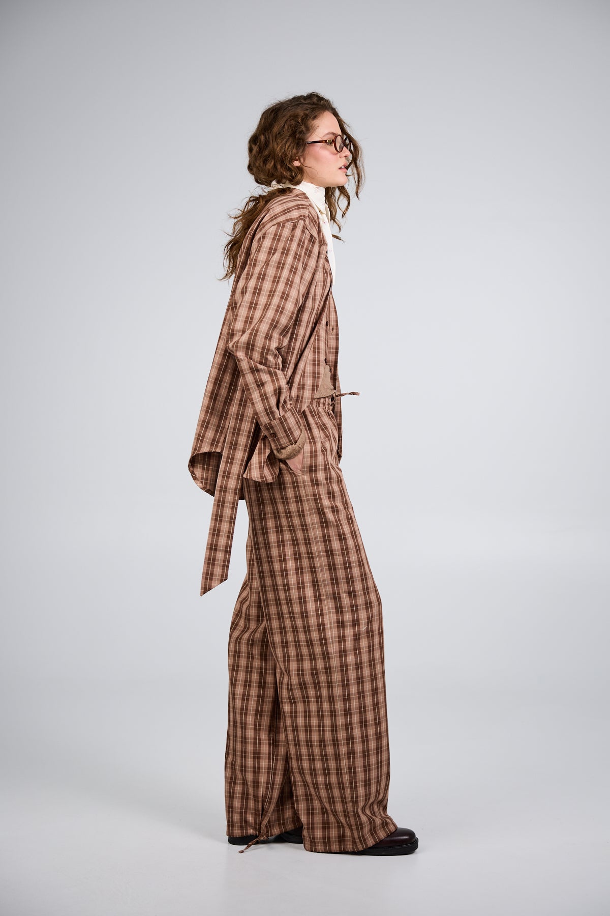 Lilia Oversized Shirt Cocoa Dust Check