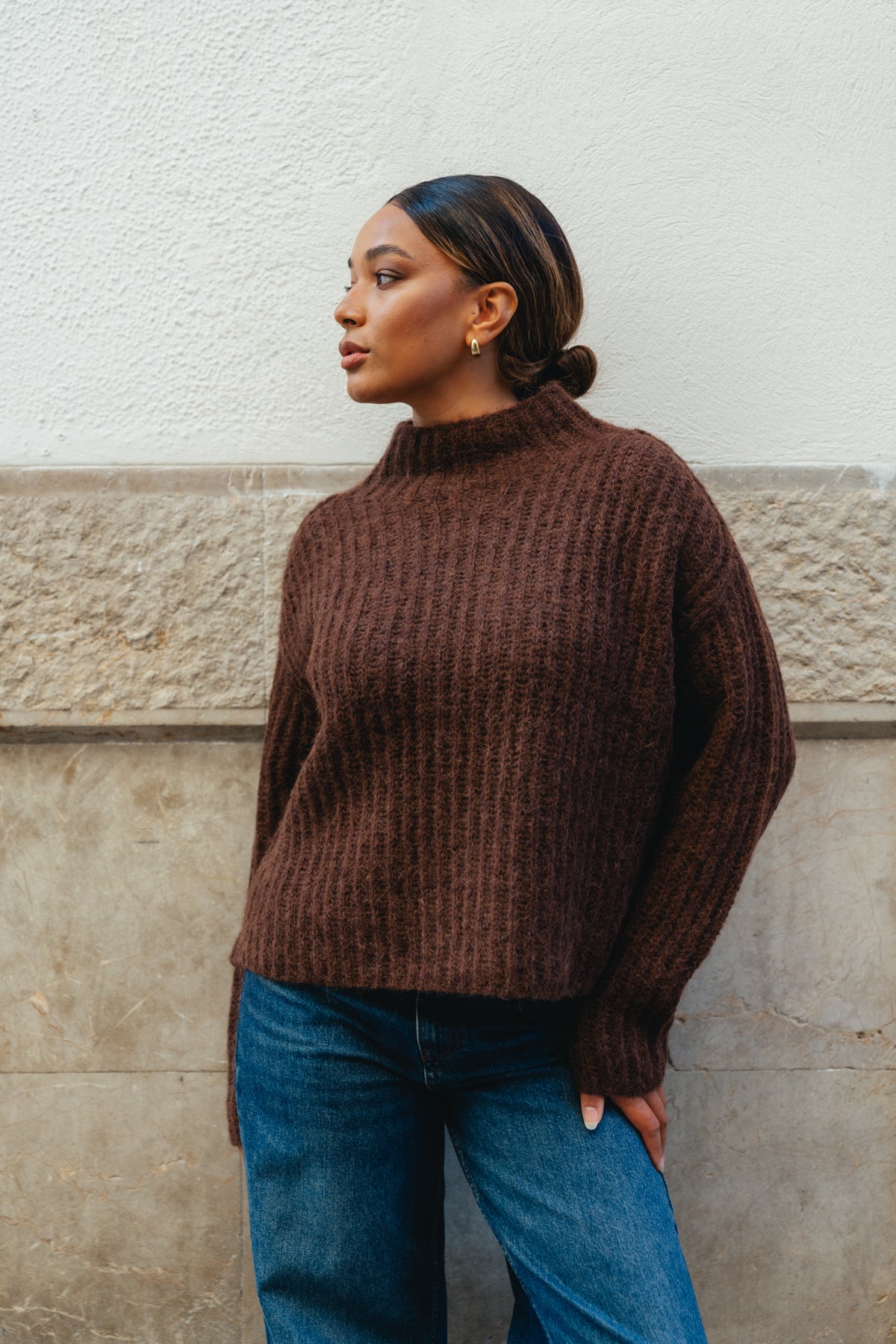 Louna Boxy Knit Jumper Dark Brown