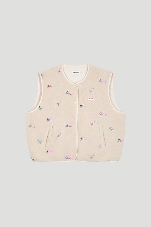 Magnolia Fleece Vest Off White Floral