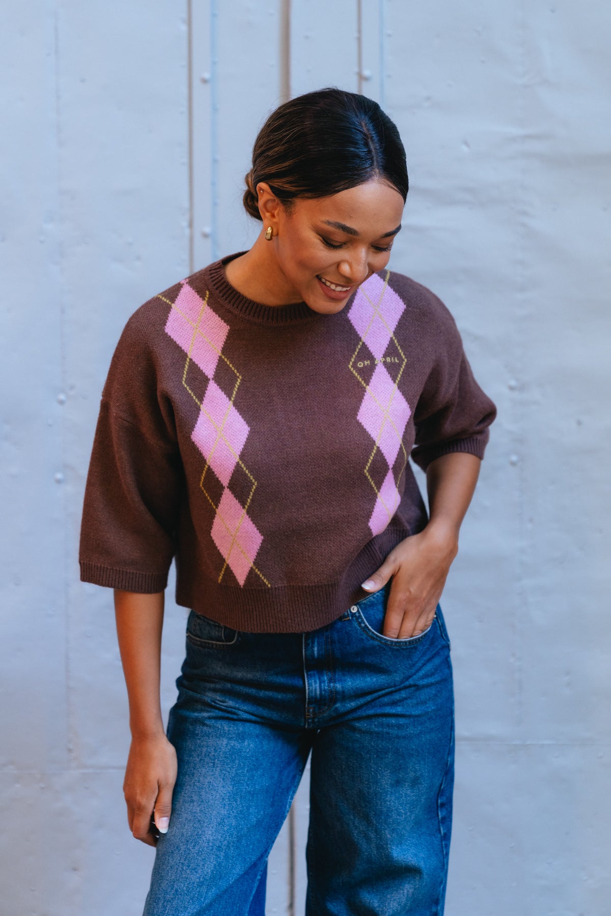 Margaux Knit T-Shirt Dark Brown Argyle