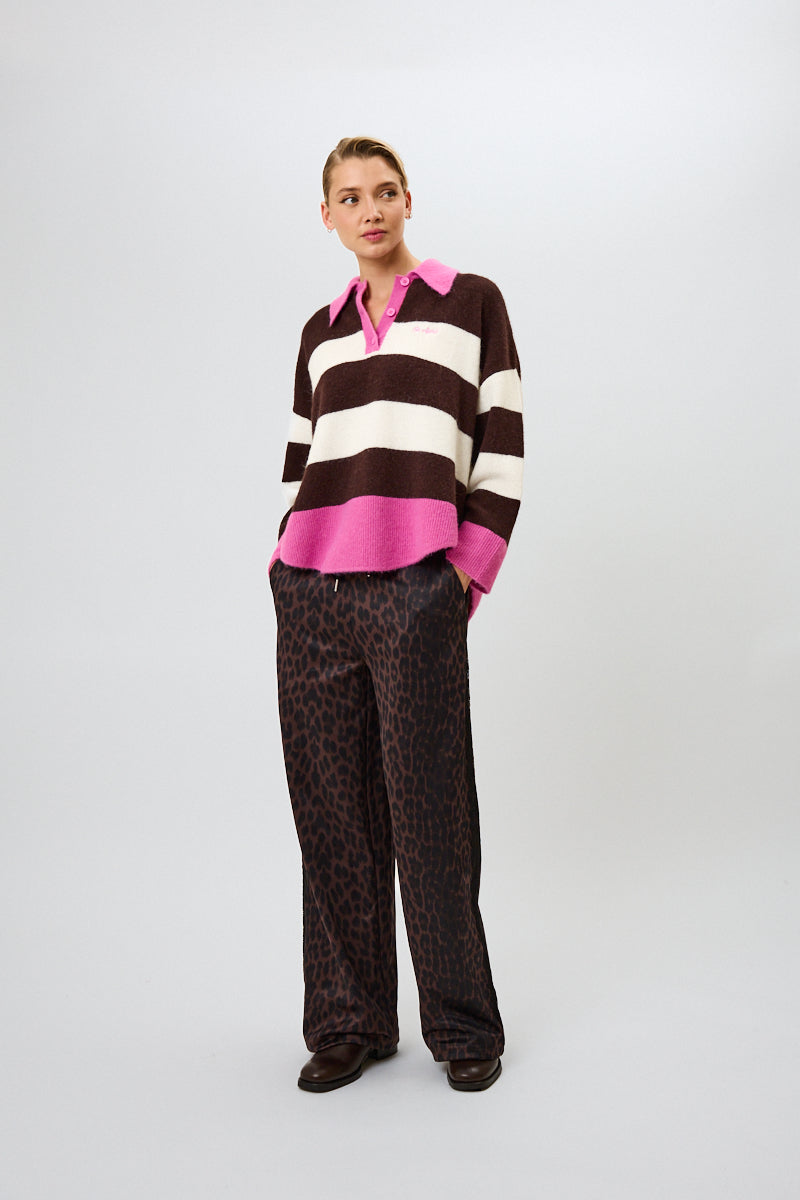 Maya Knit Polo Truffle Stripe