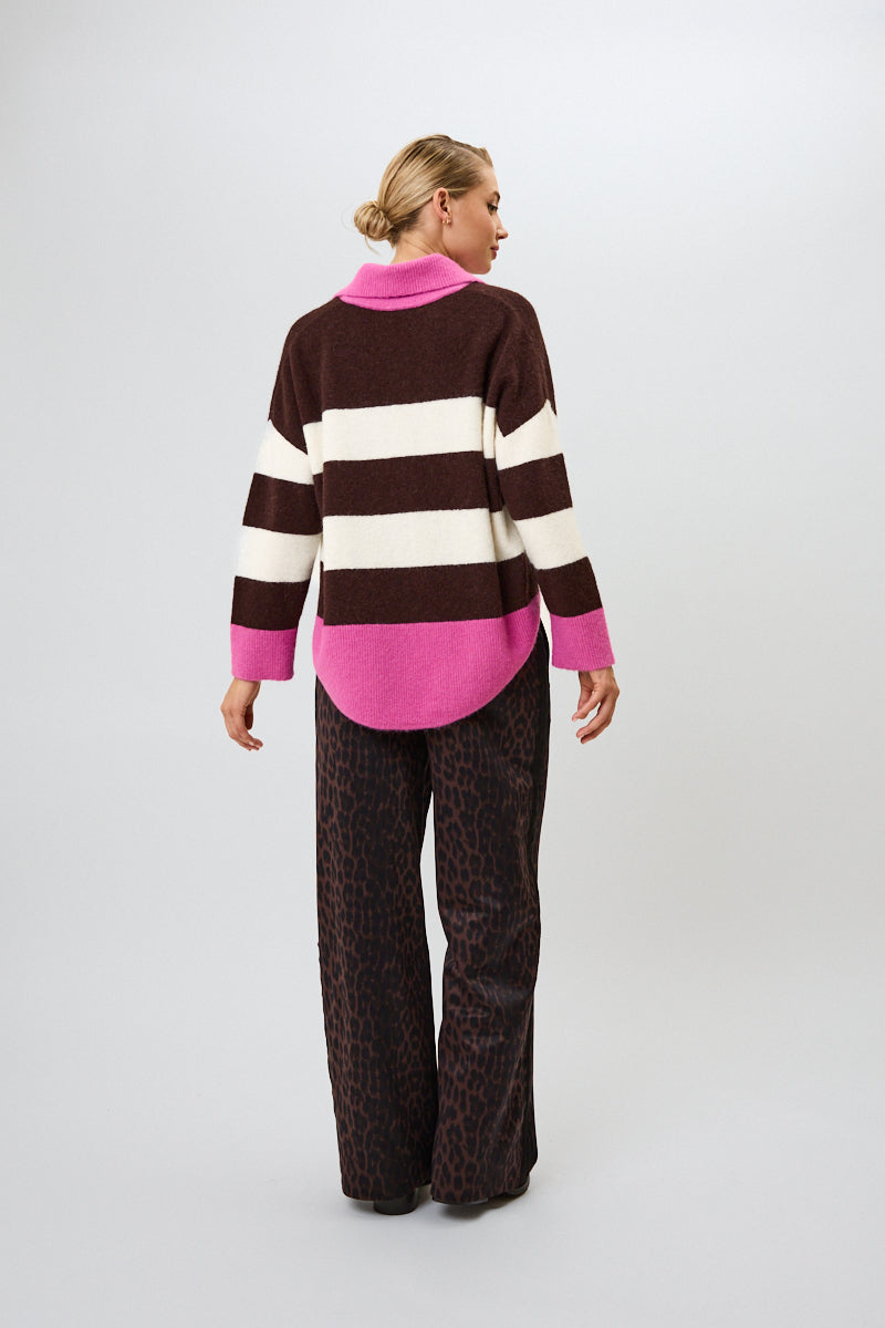 Maya Knit Polo Truffle Stripe