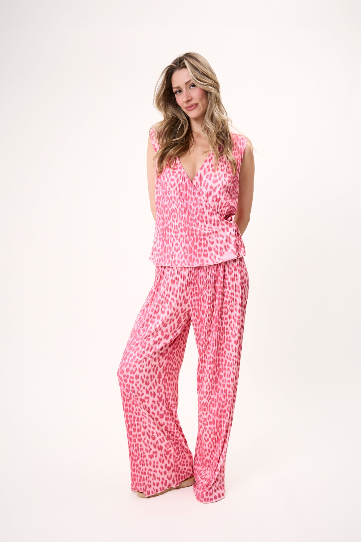 Kiera Plissee Pants Leo Raspberry