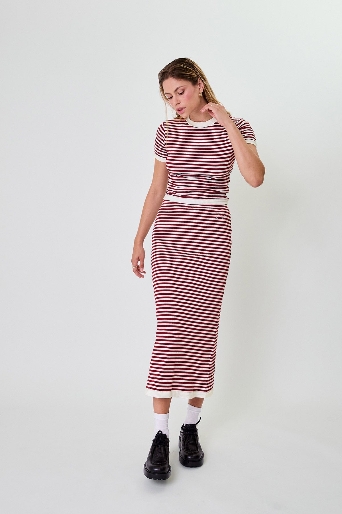 Lior Striped Skirt Cherrywood