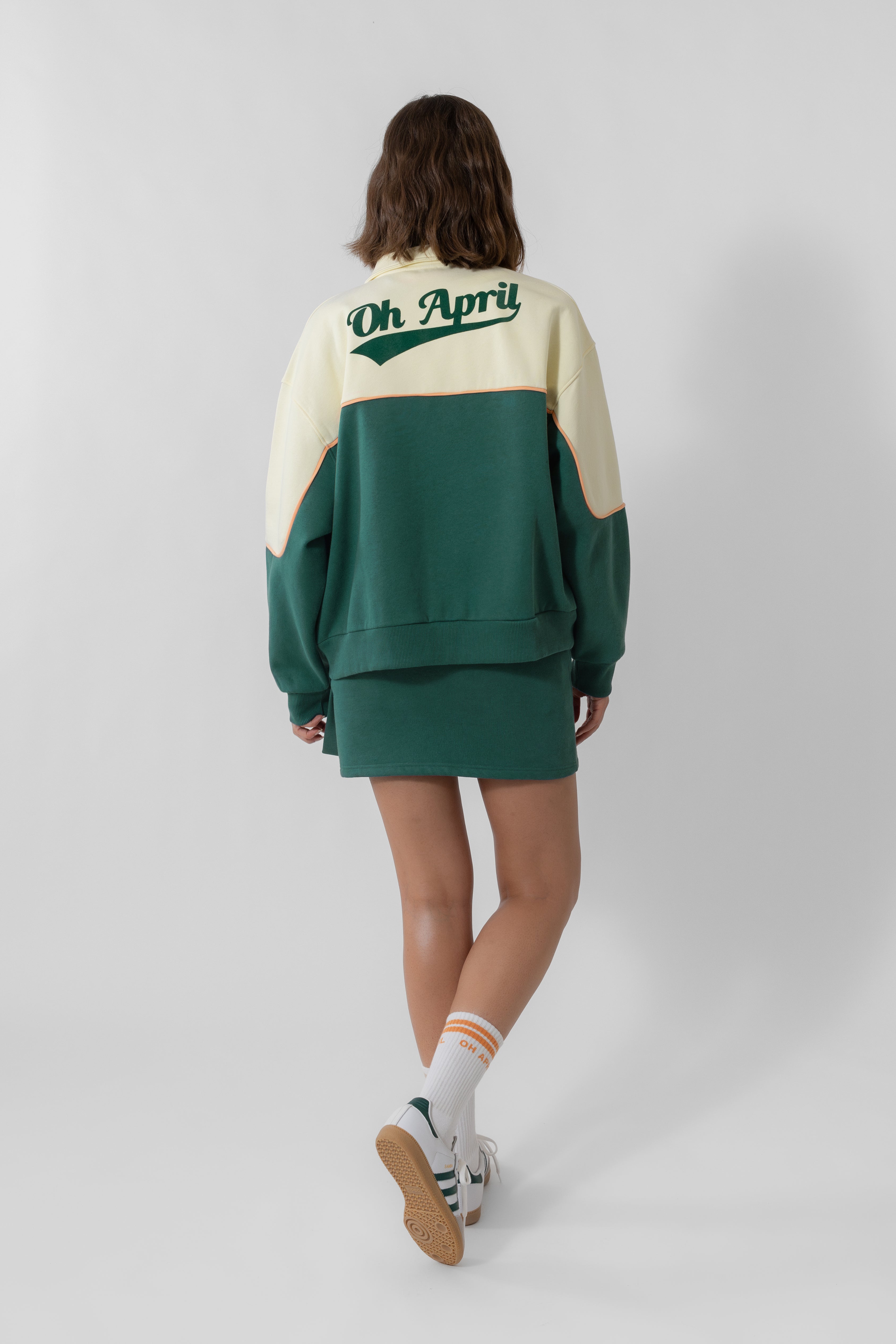 College Jacket Buttercream/Forest Green Retro OH APRIL