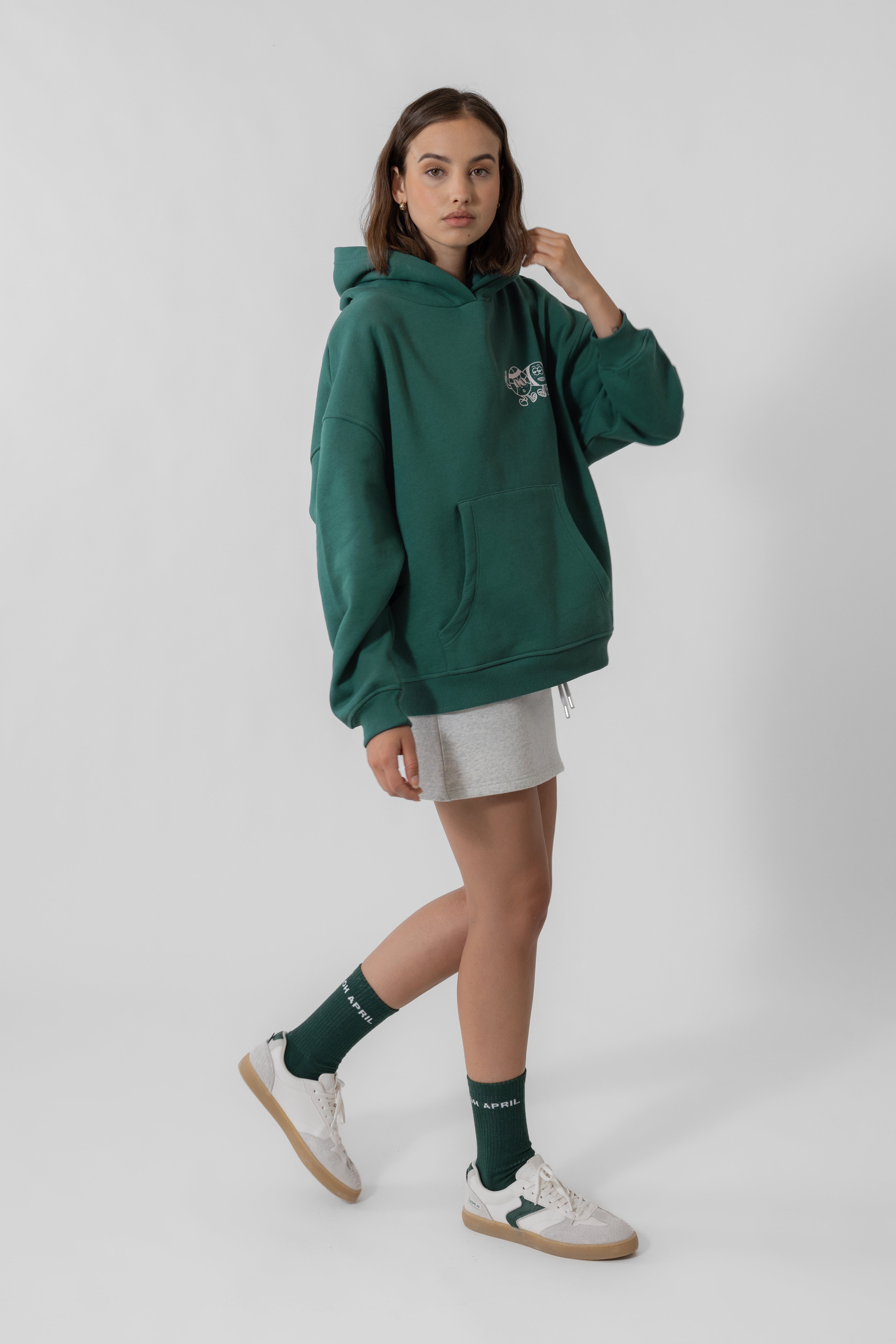 Boyfriend Hoodie Forest Green Cartoon