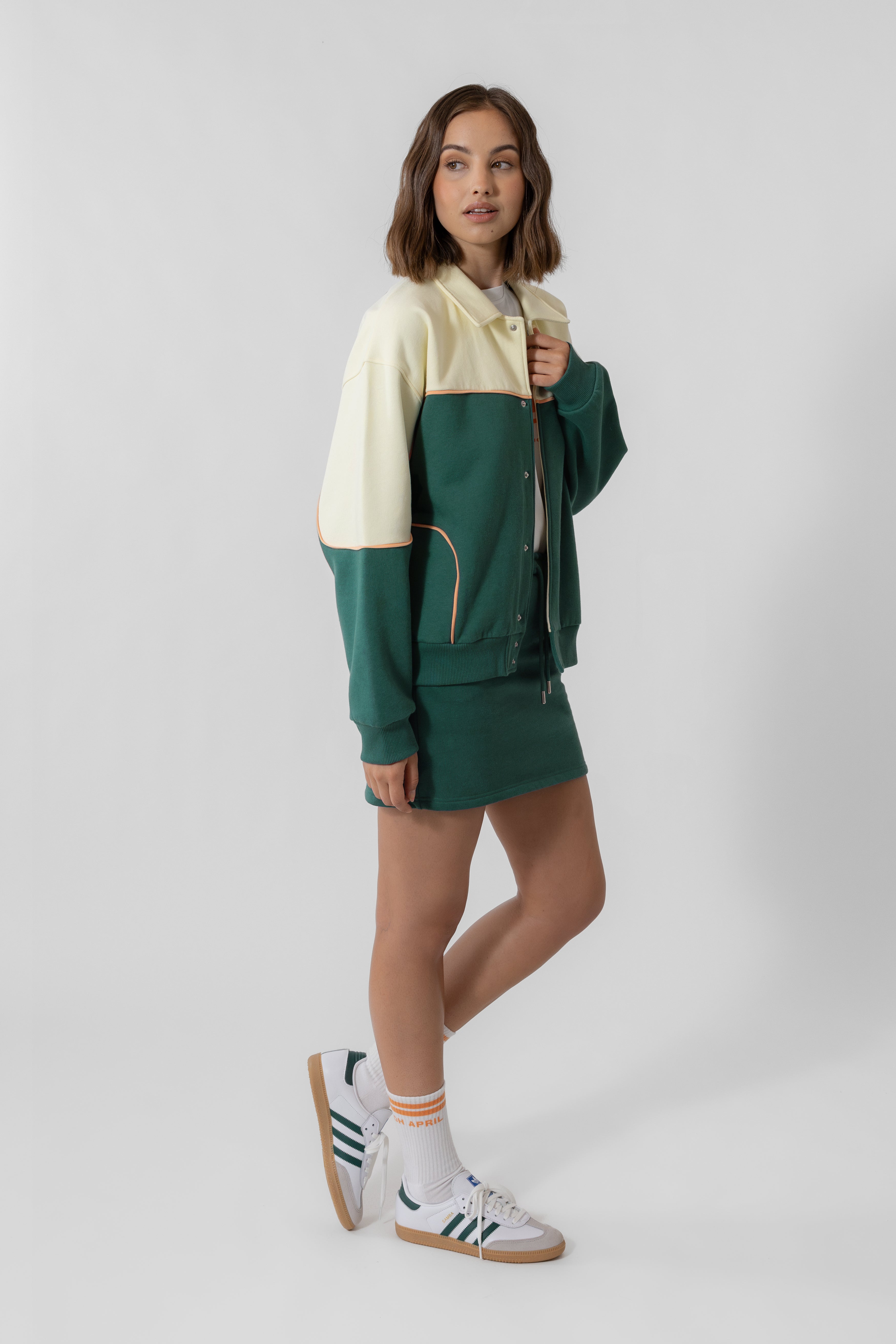 College Jacket Buttercream/Forest Green Retro OH APRIL