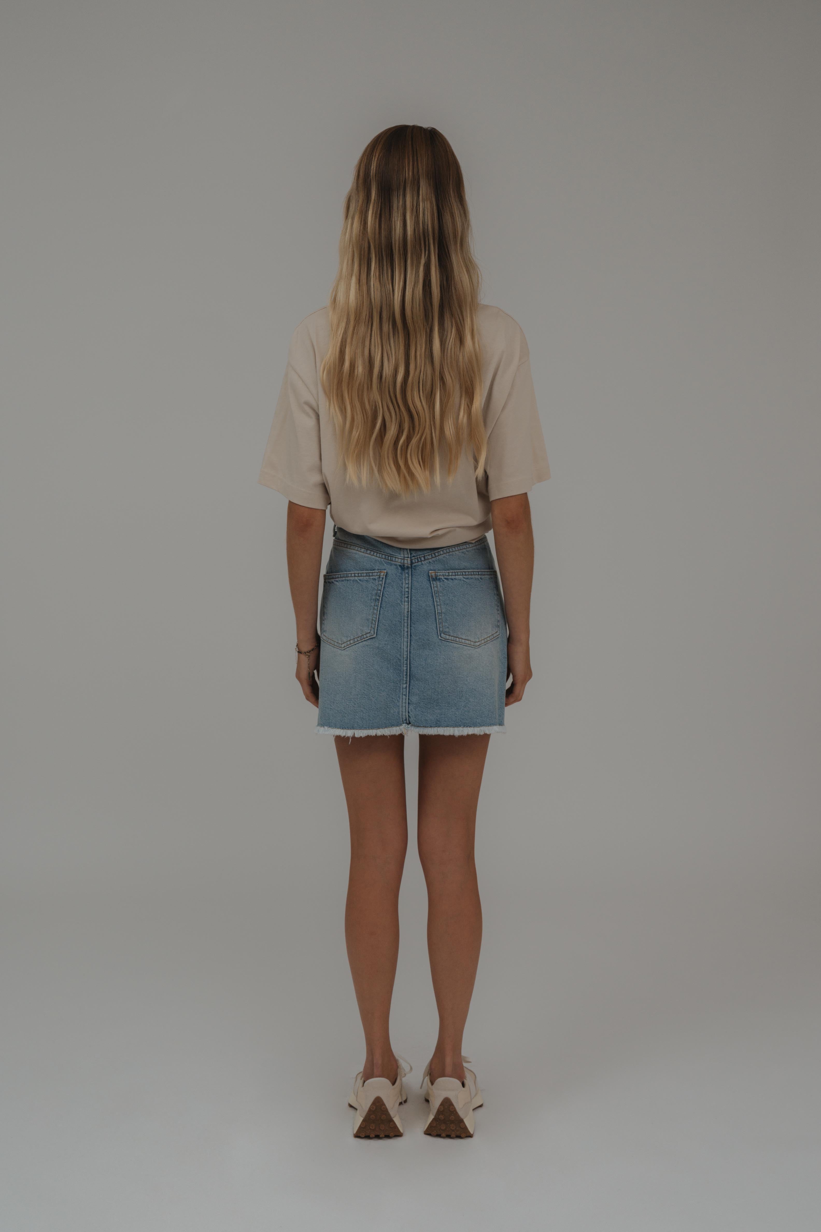Kristi Asymmetrical Denim Skirt Light Blue
